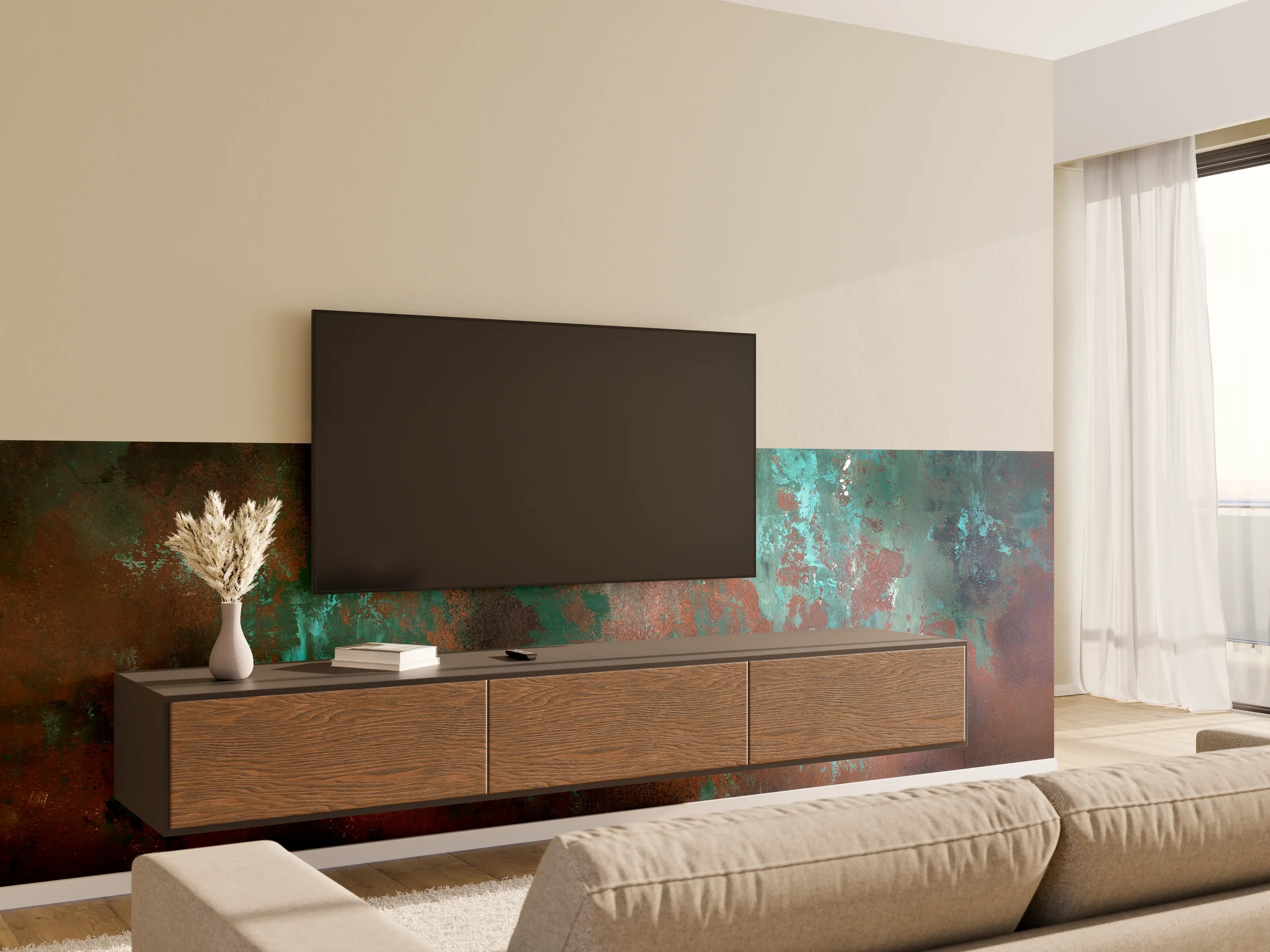 Wandverkleidung Wohnzimmer - Moderne Wandgestaltung mit Rost-Optik