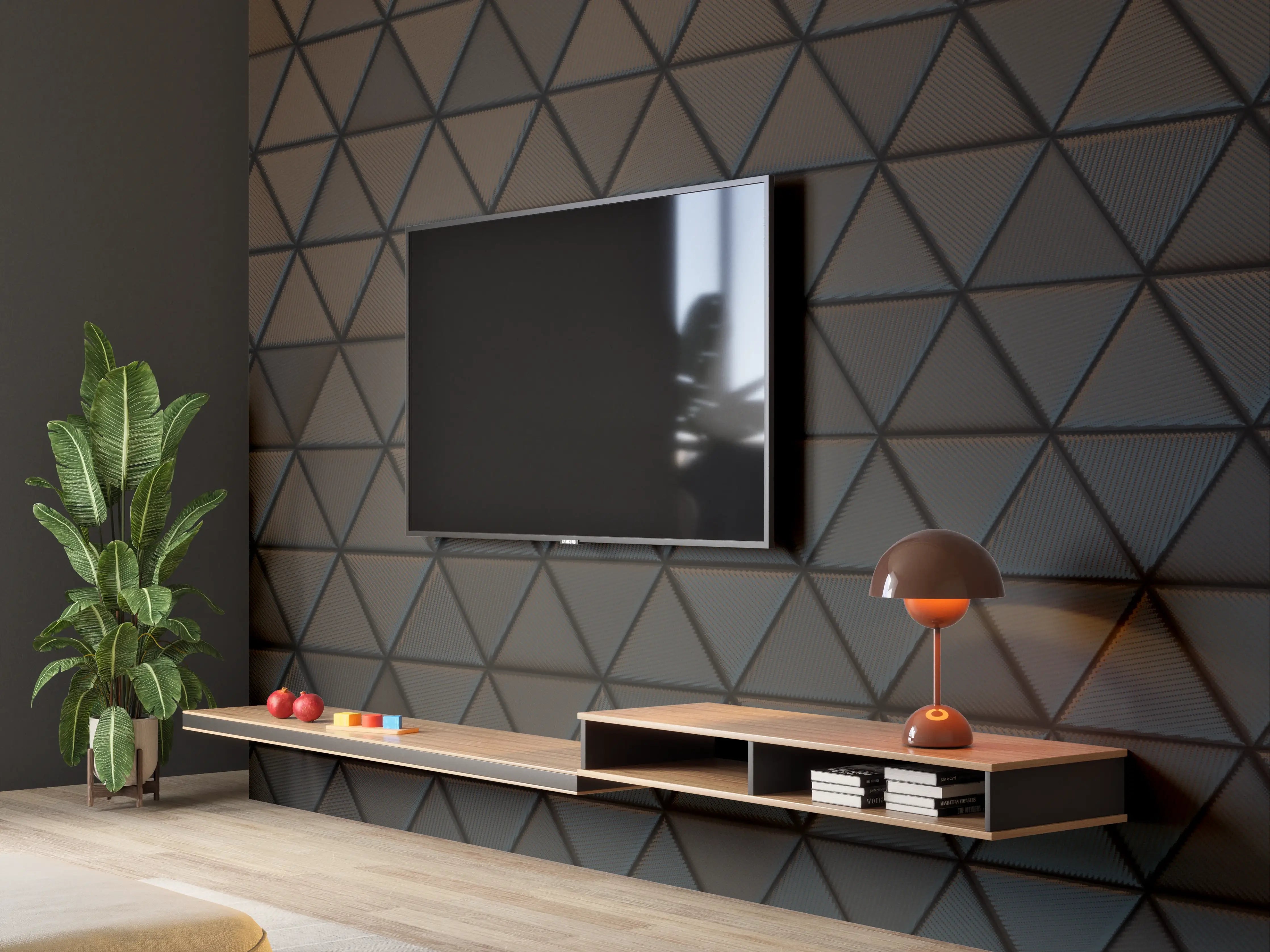 Wandverkleidung Wohnzimmer - Moderne Wandgestaltung mit geometrischem Muster