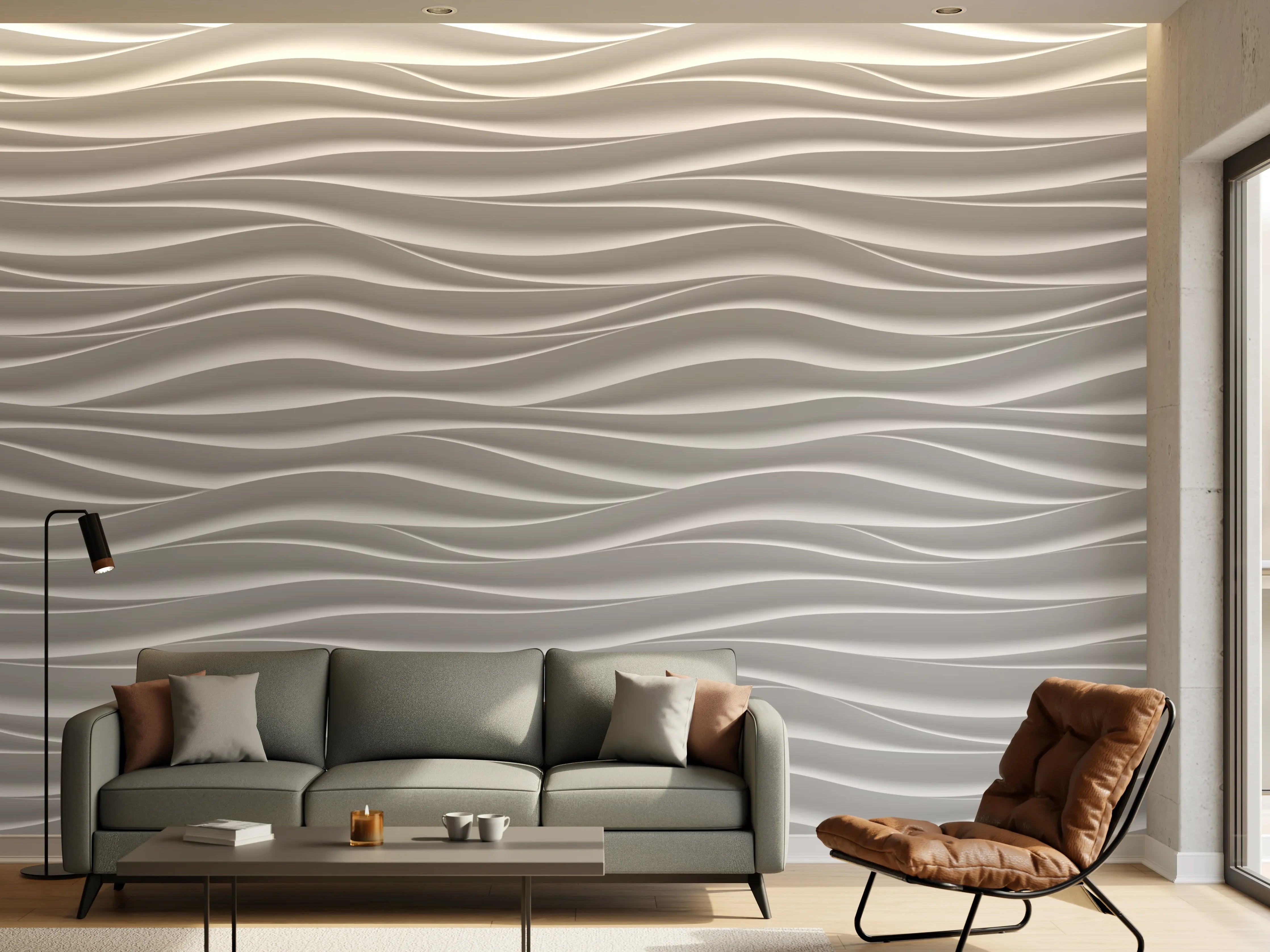 Wandverkleidung Wohnzimmer - Moderne Wandgestaltung mit welliger Textur