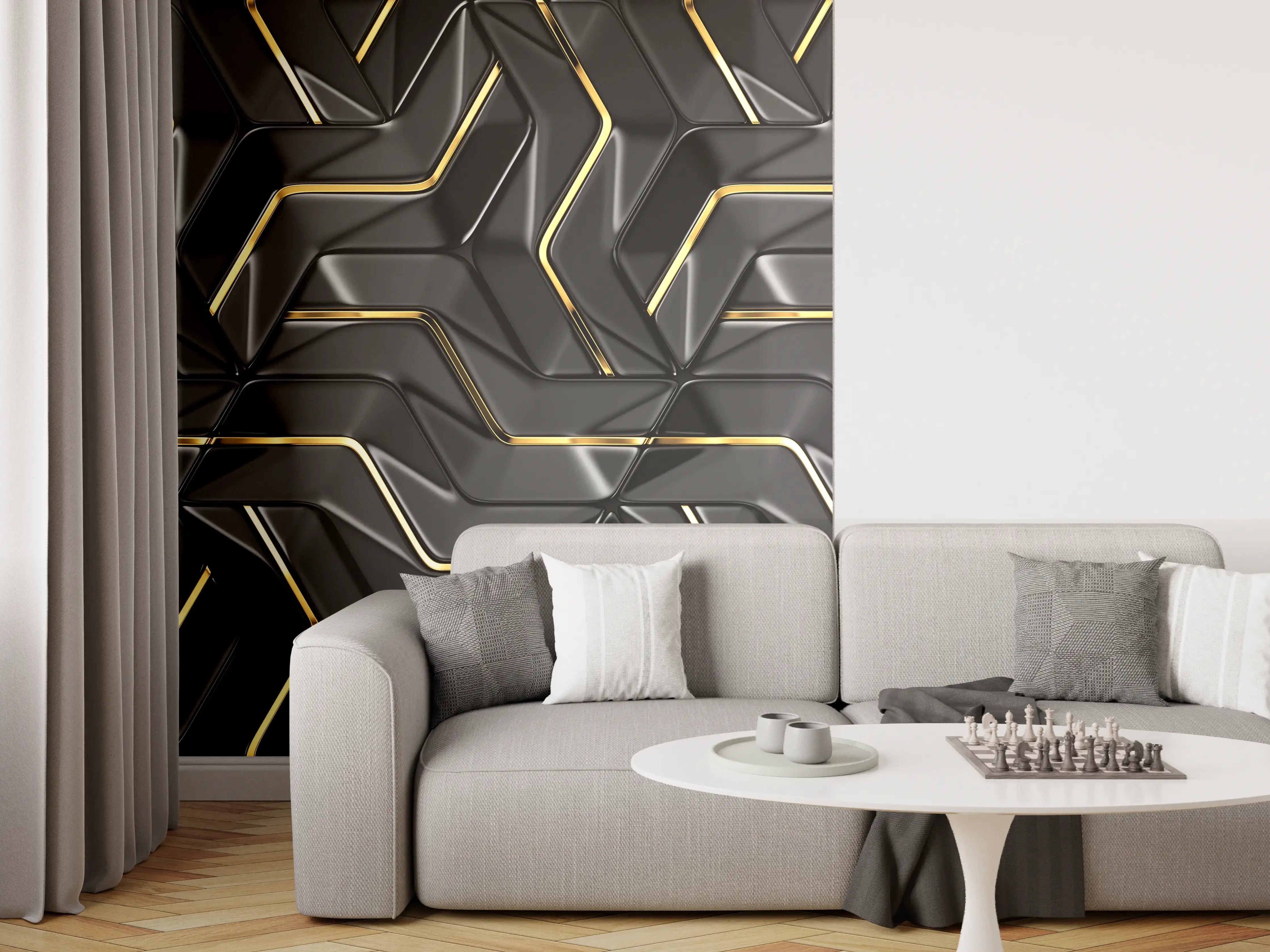 Wandverkleidung Wohnzimmer - Moderne Wandtextur - schwarz-gold
