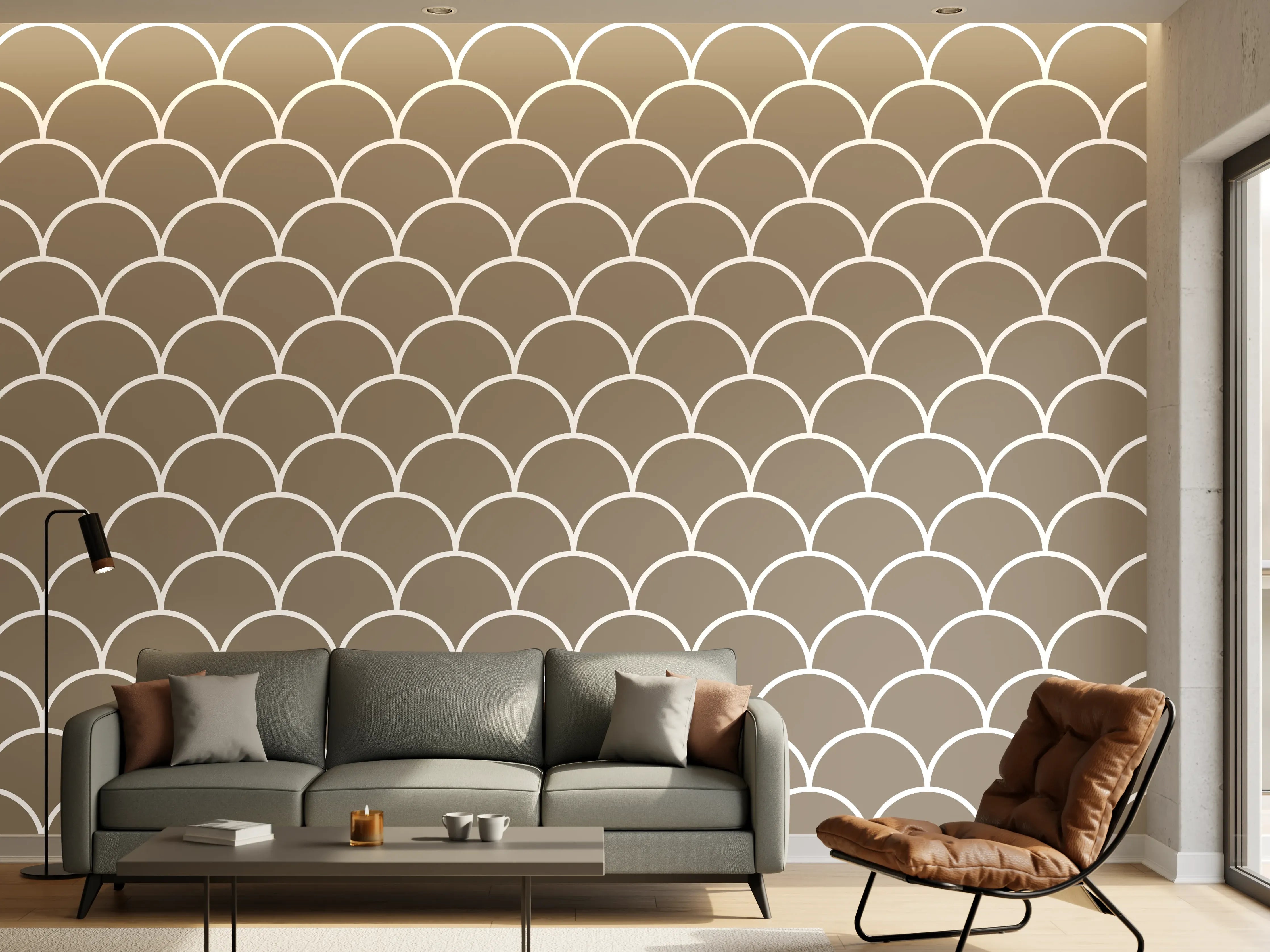 Wandverkleidung Wohnzimmer - Moderne Wellenmuster in Neutraltönen