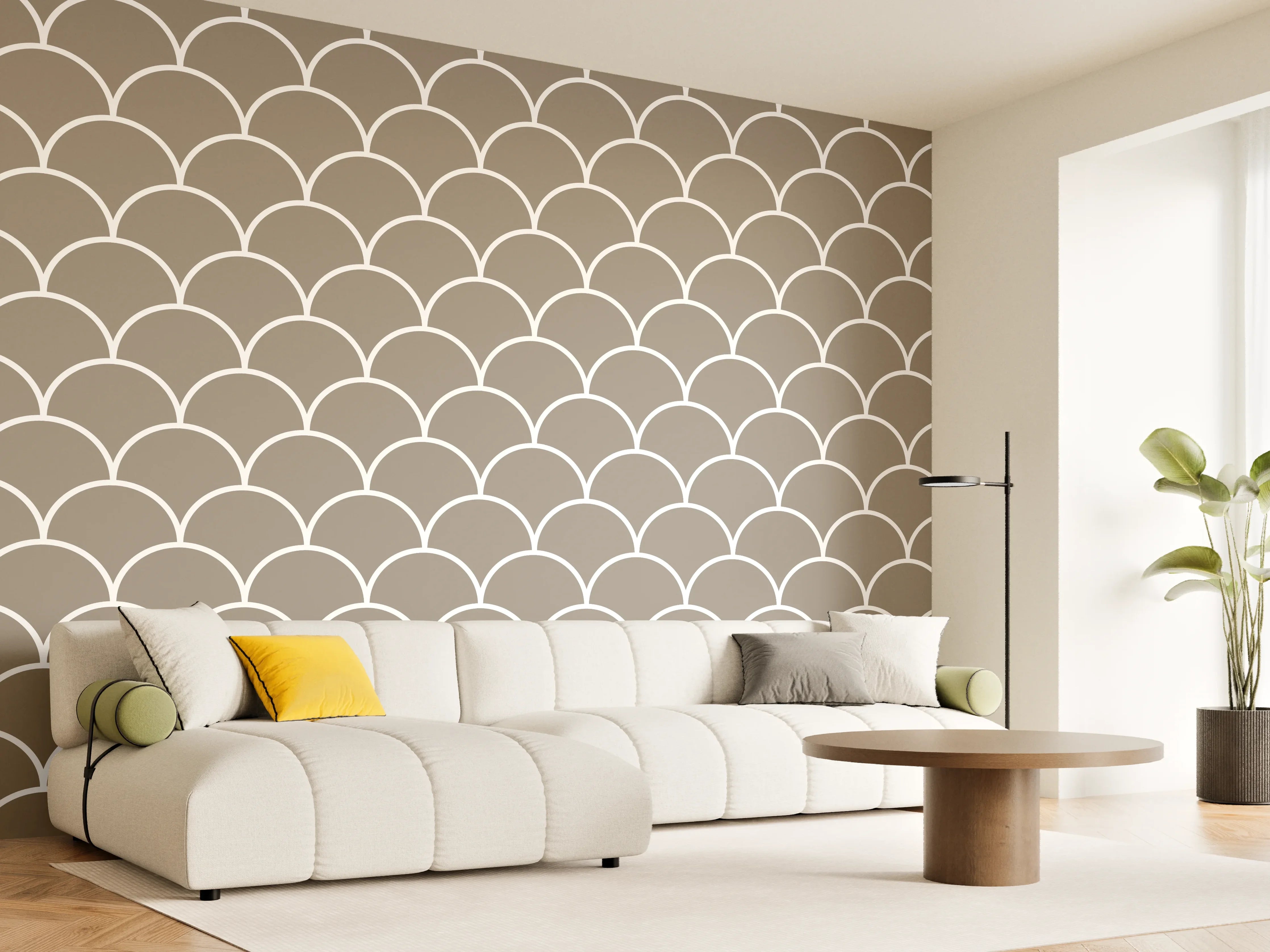 Wandverkleidung Wohnzimmer - Moderne Wellenmuster in Neutraltönen