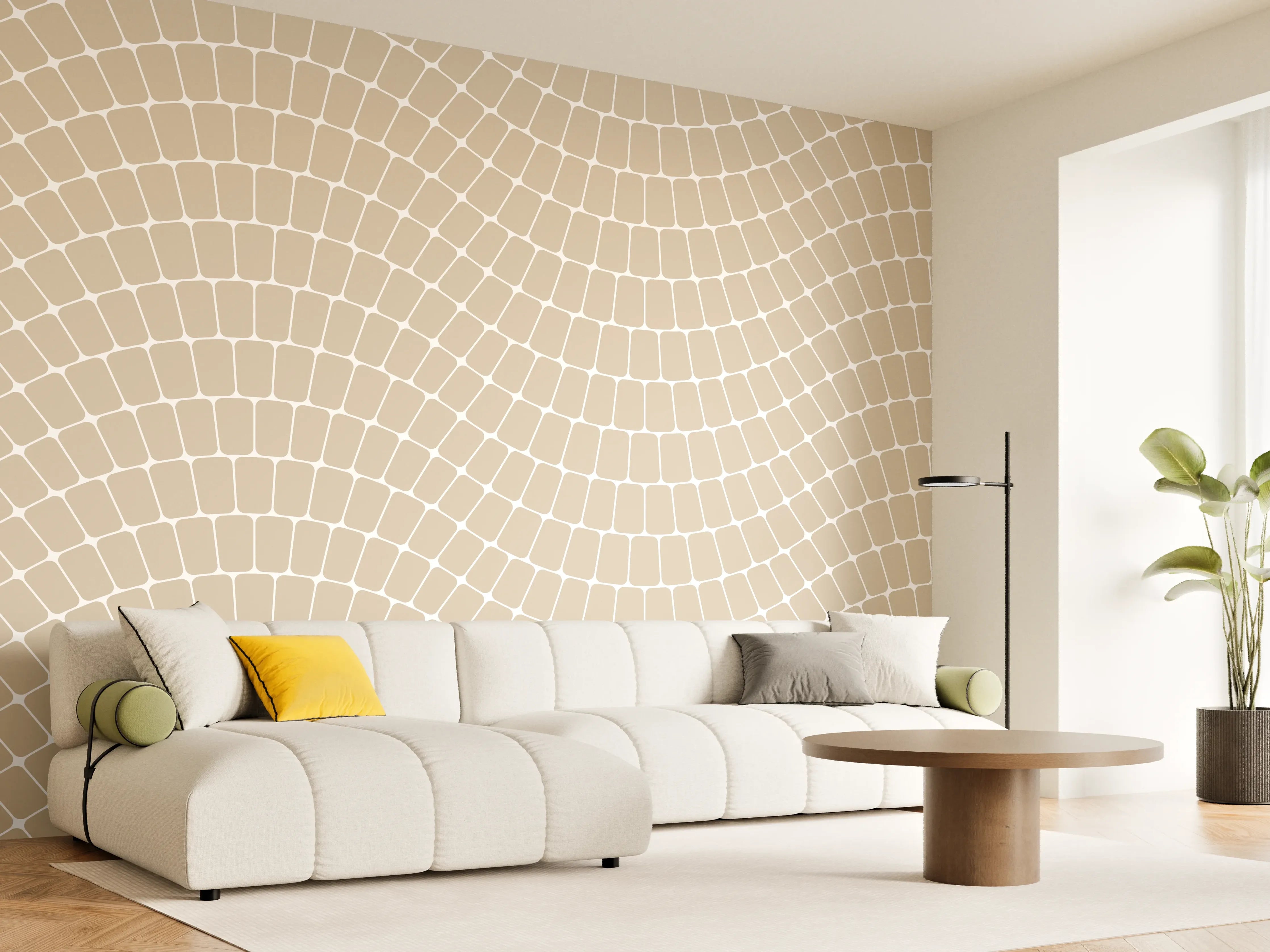 Wandverkleidung Wohnzimmer - Moderne beige Mosaikfliese