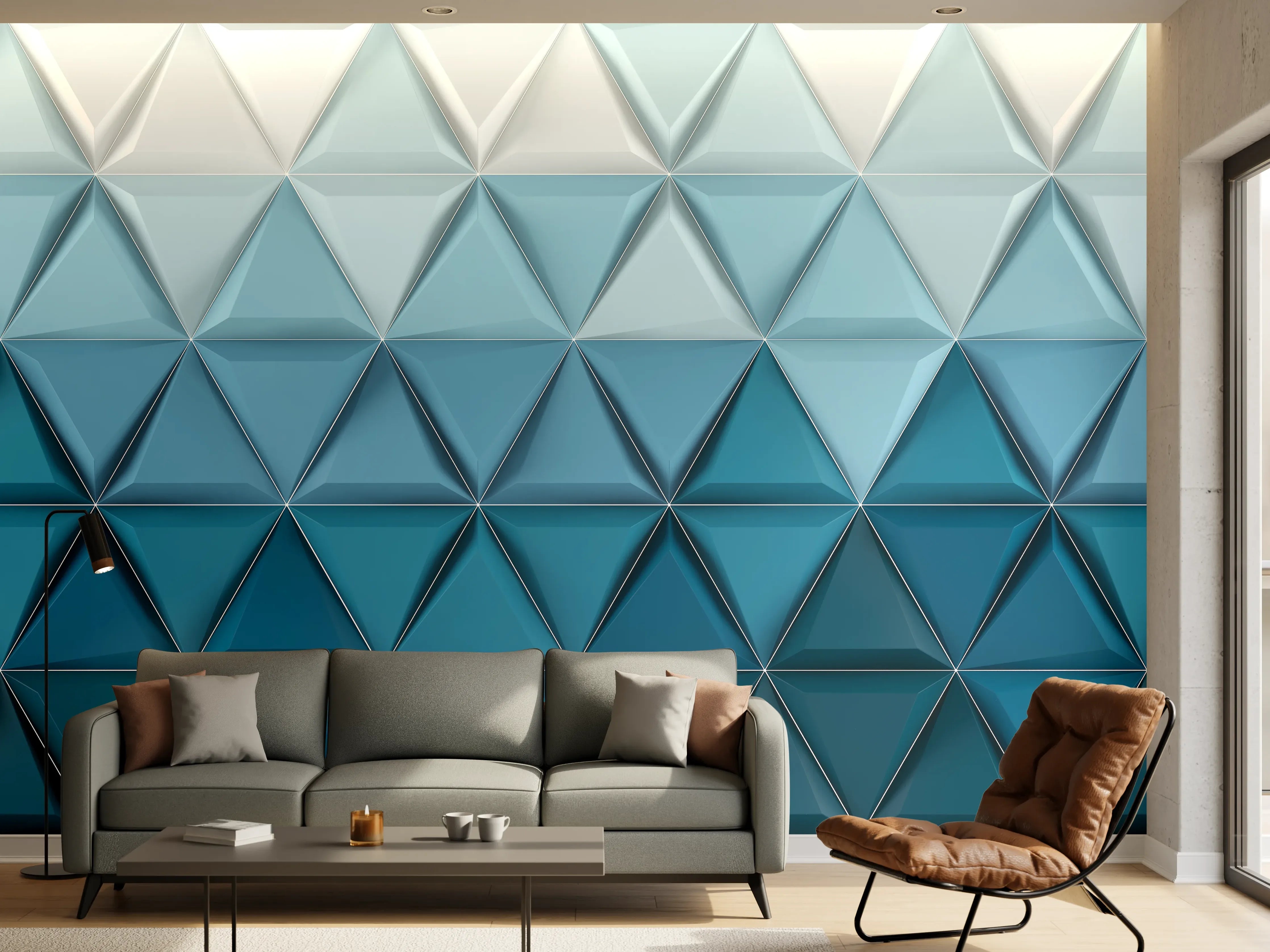 Wandverkleidung Wohnzimmer - Moderne blaue 3D Wanddekoration