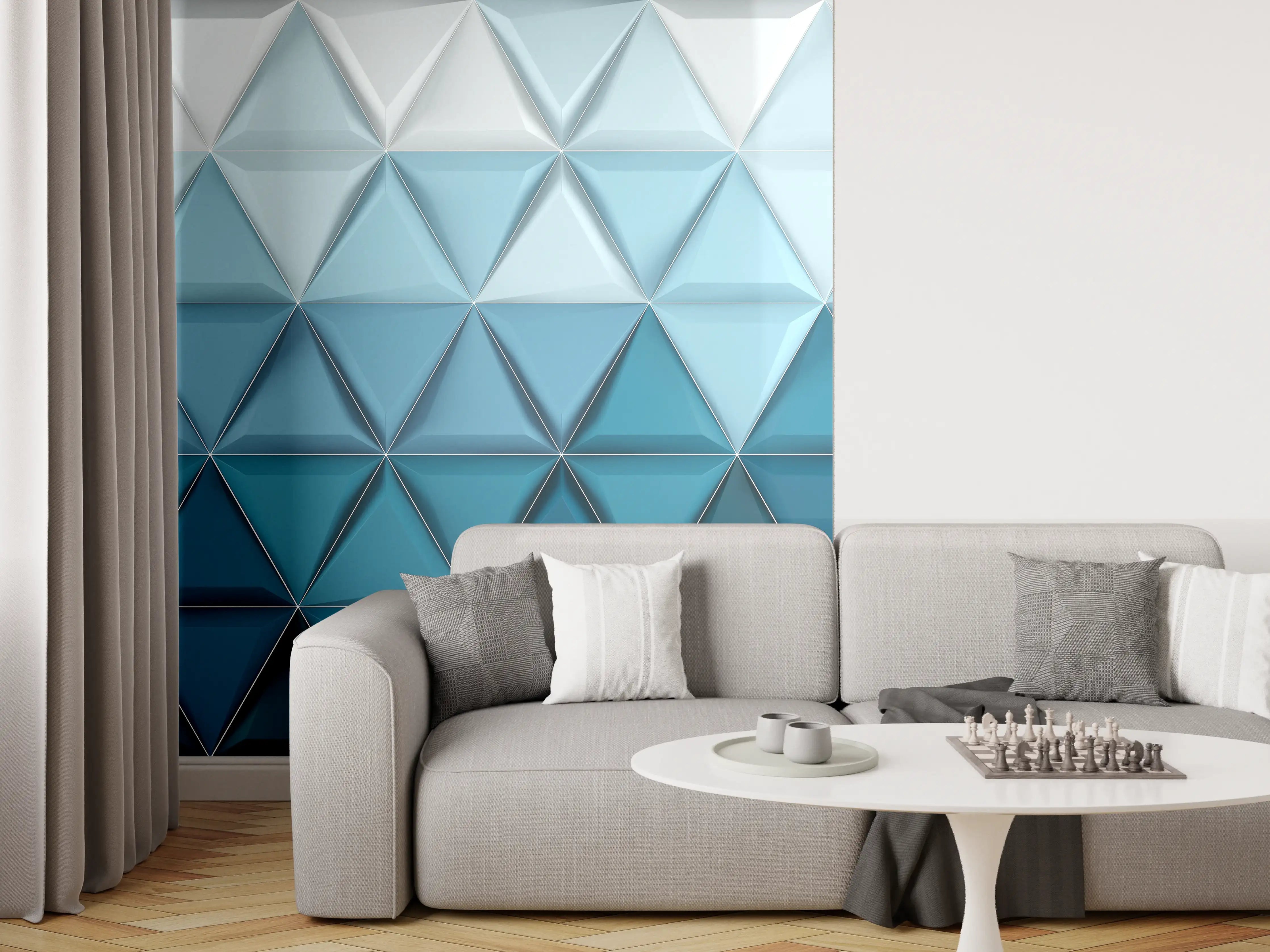 Wandverkleidung Wohnzimmer - Moderne blaue 3D Wanddekoration