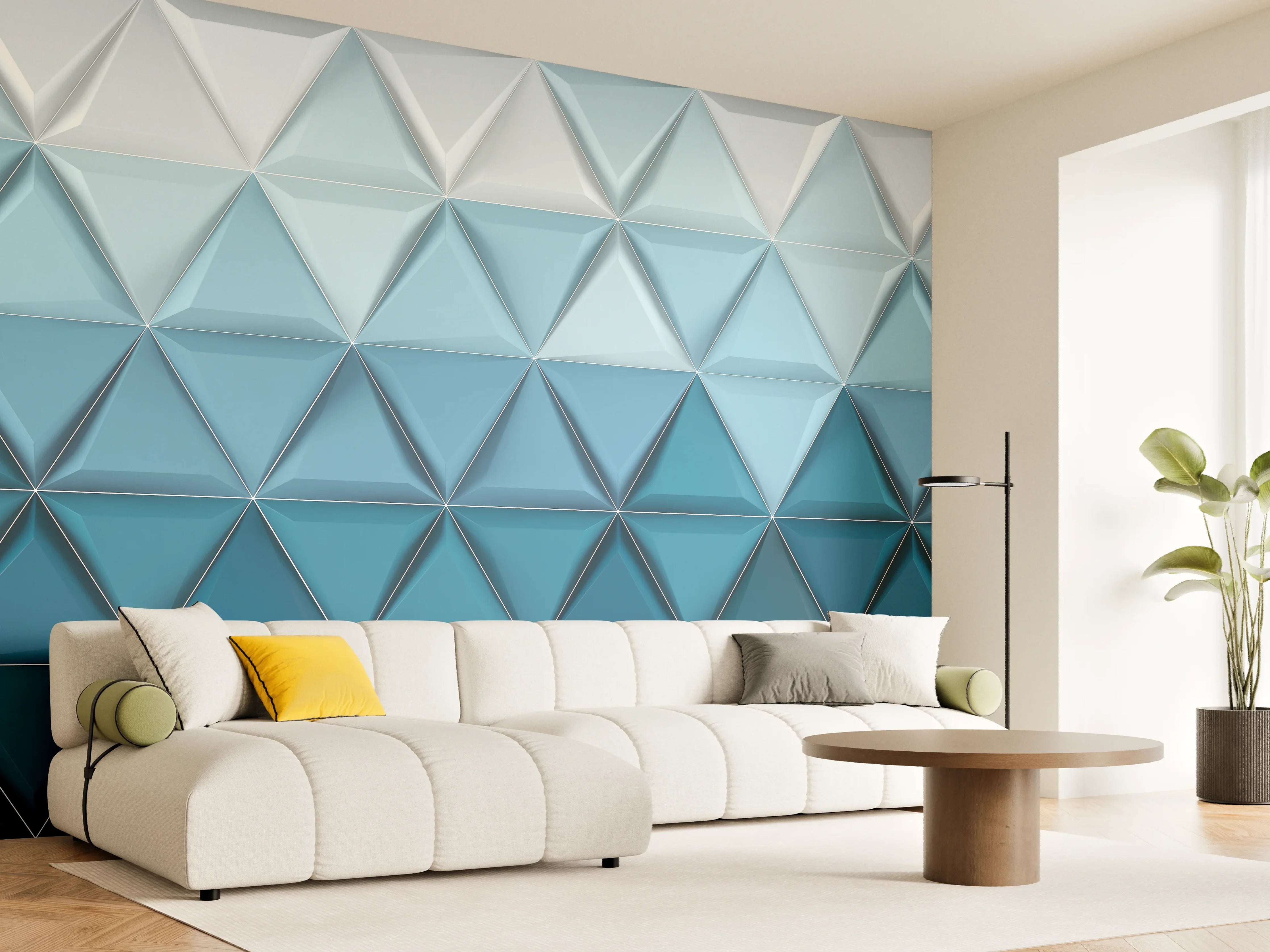 Wandverkleidung Wohnzimmer - Moderne blaue 3D Wanddekoration