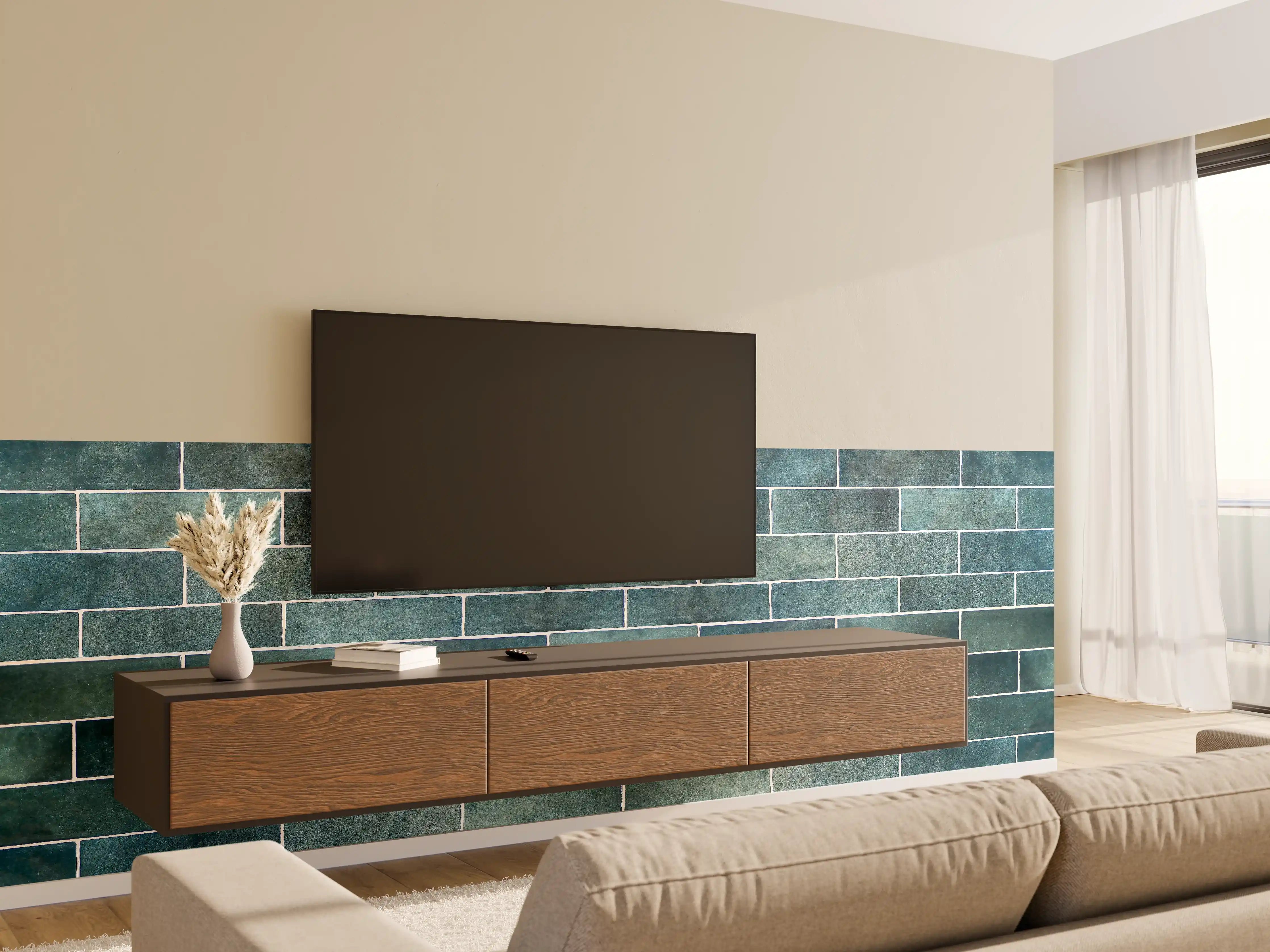 Wandverkleidung Wohnzimmer - Moderne blaue Ziegelmauer