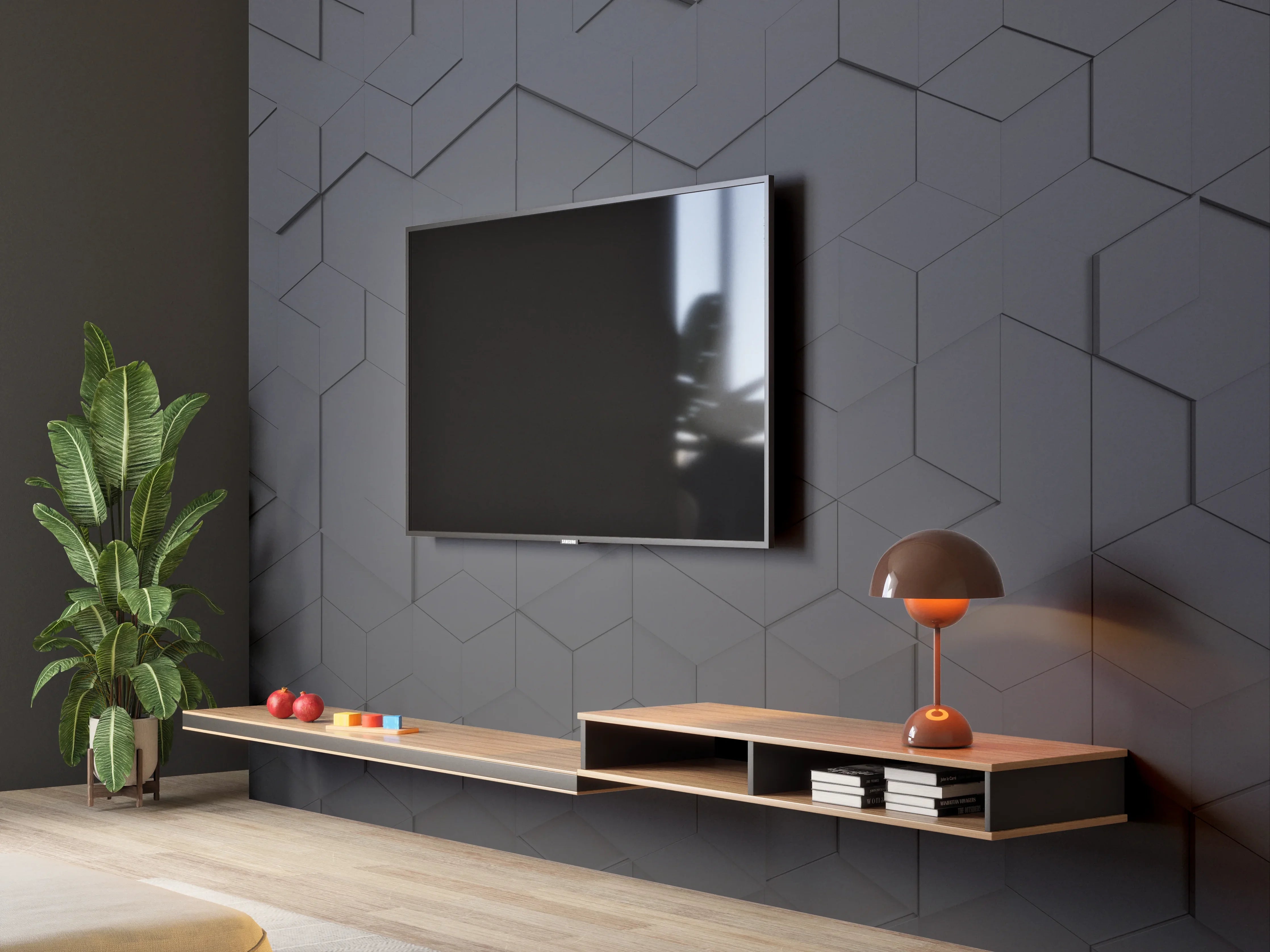 Wandverkleidung Wohnzimmer - Moderne dunkle Geometrie-Wanddekoration