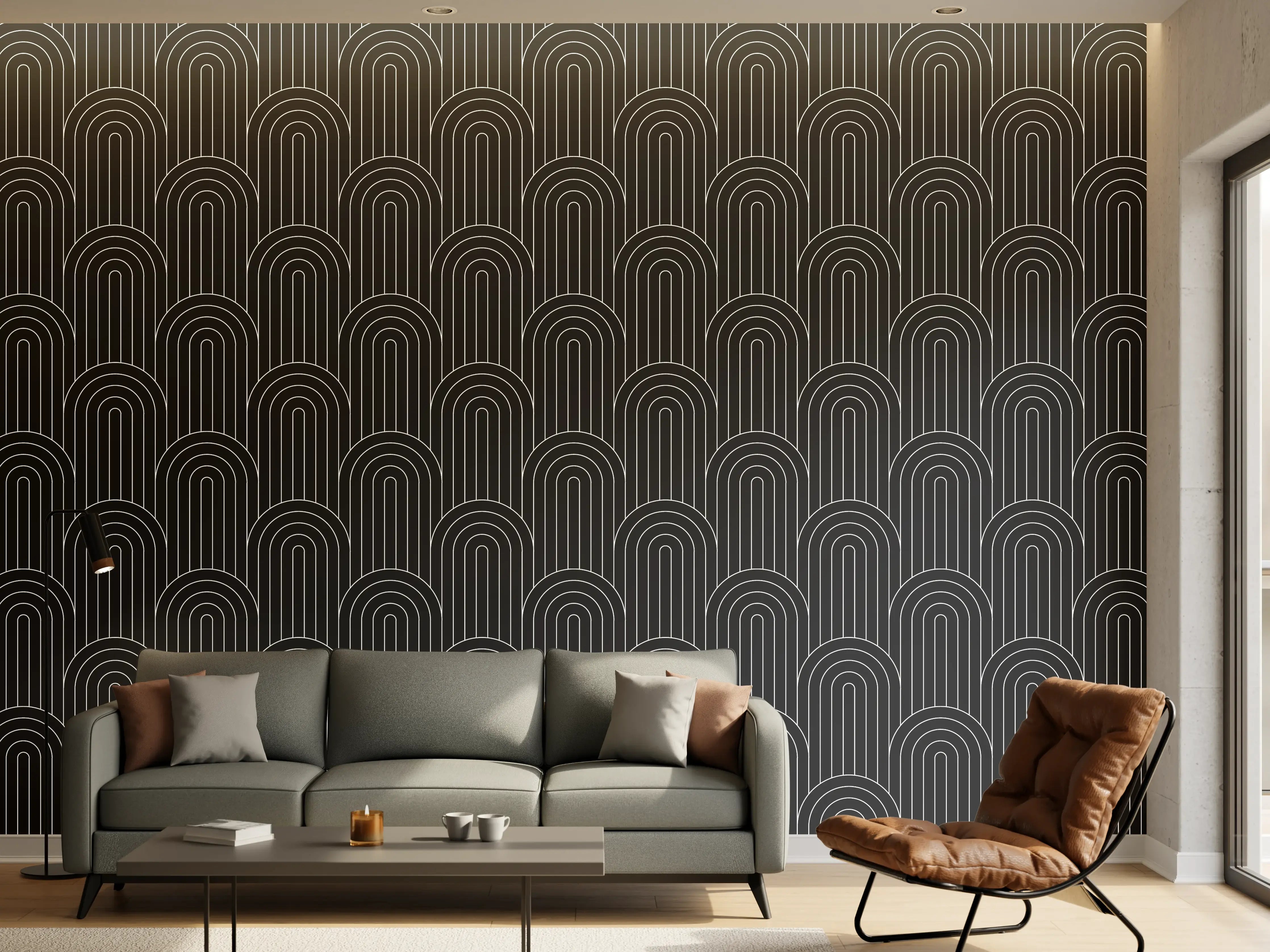 Wandverkleidung Wohnzimmer - Moderne dunkle Tapete mit eleganten Linien