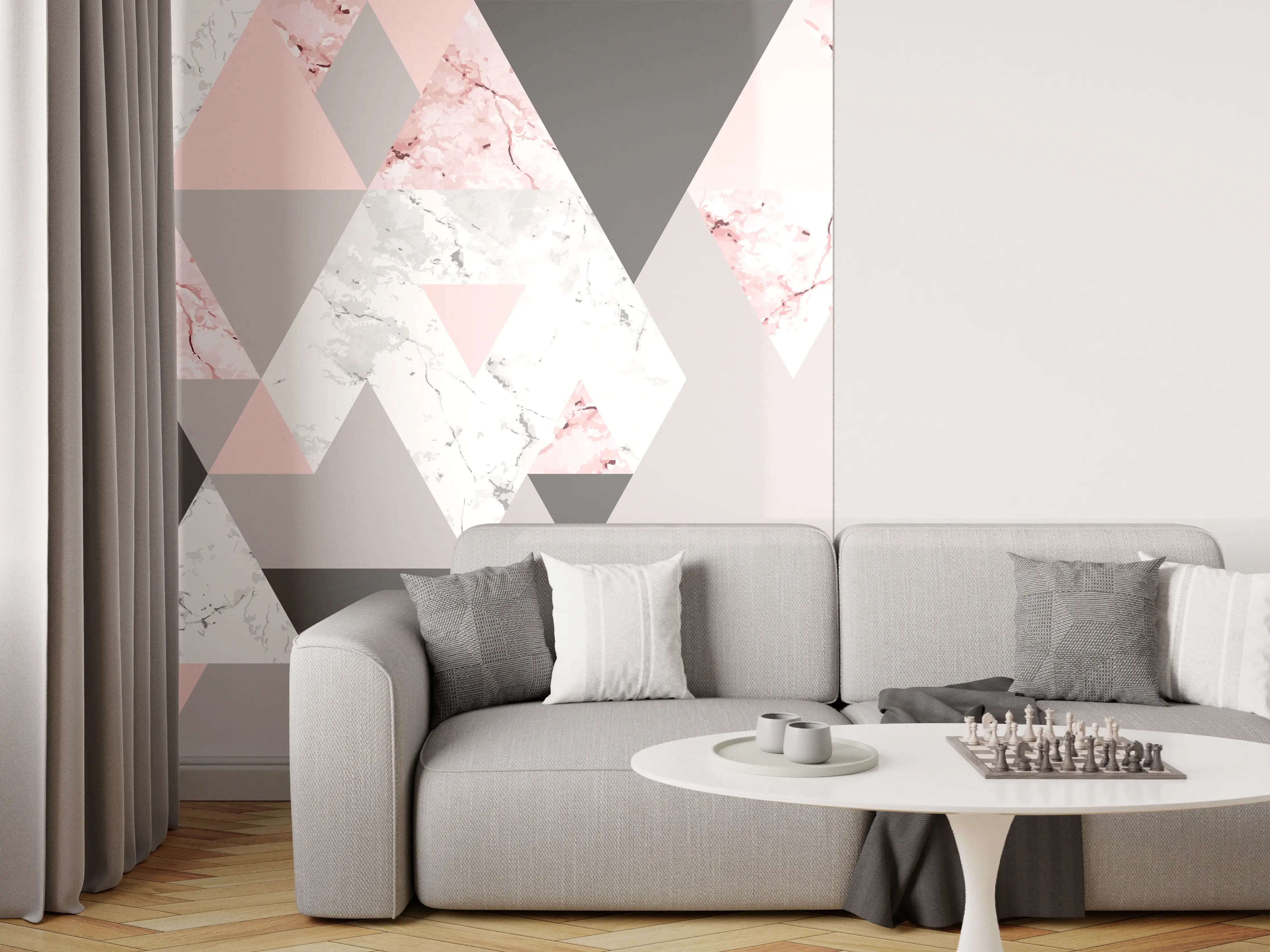 Wandverkleidung Wohnzimmer - Moderne geometrische Farbexplosion