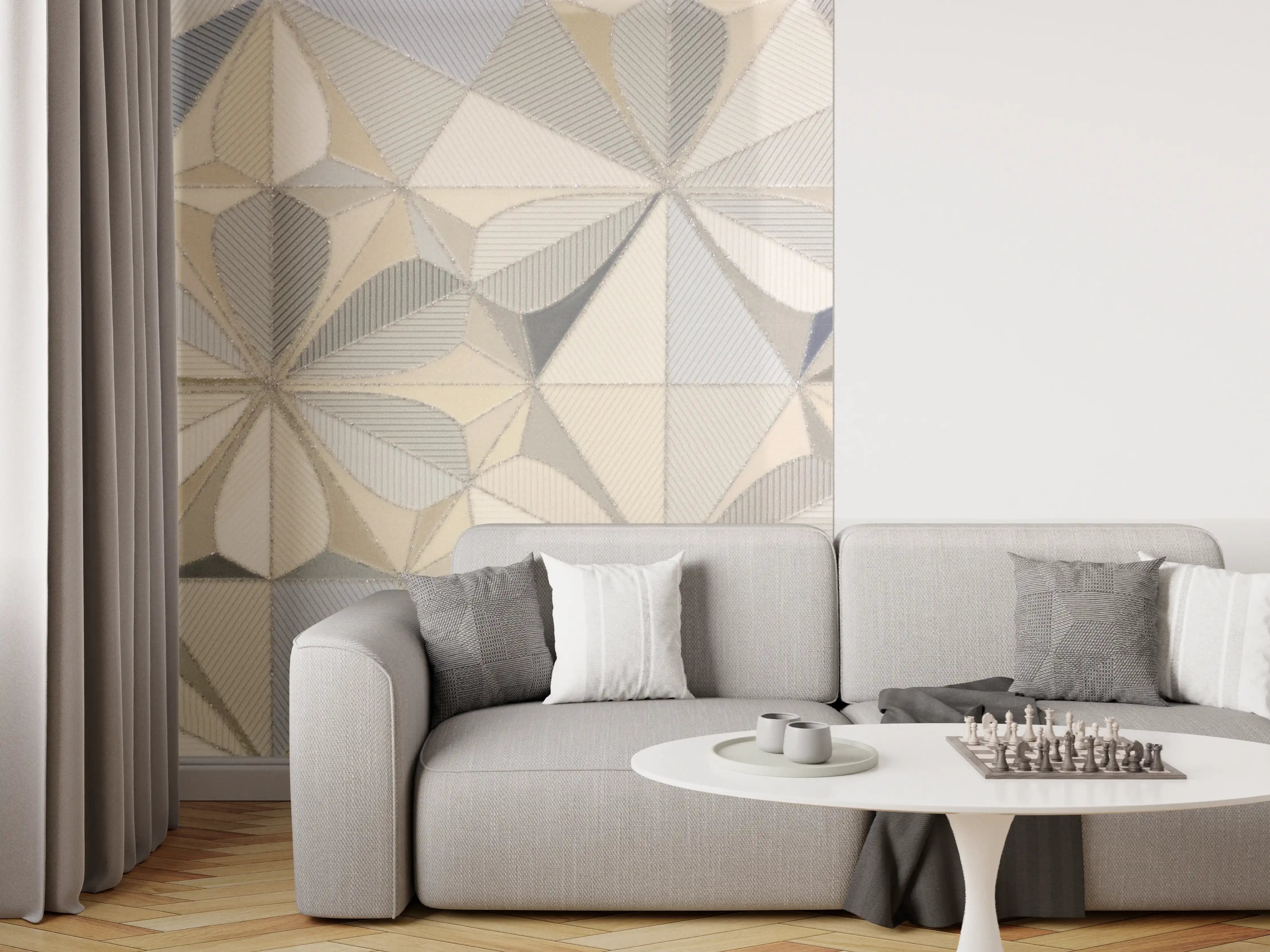 Wandverkleidung Wohnzimmer - Moderne geometrische Fliesen in neutralen Tönen