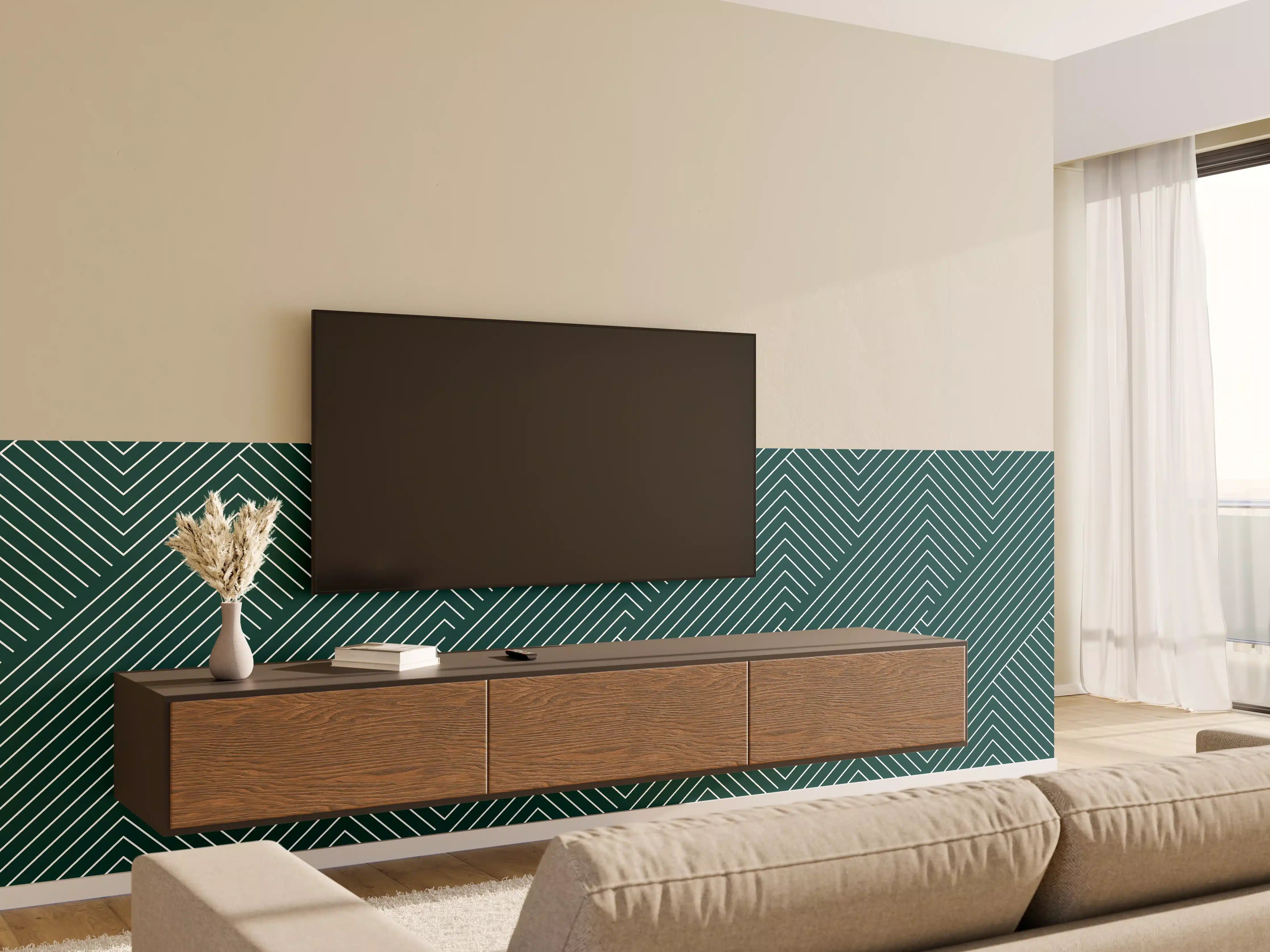 Wandverkleidung Wohnzimmer - Moderne geometrische Muster in Grün