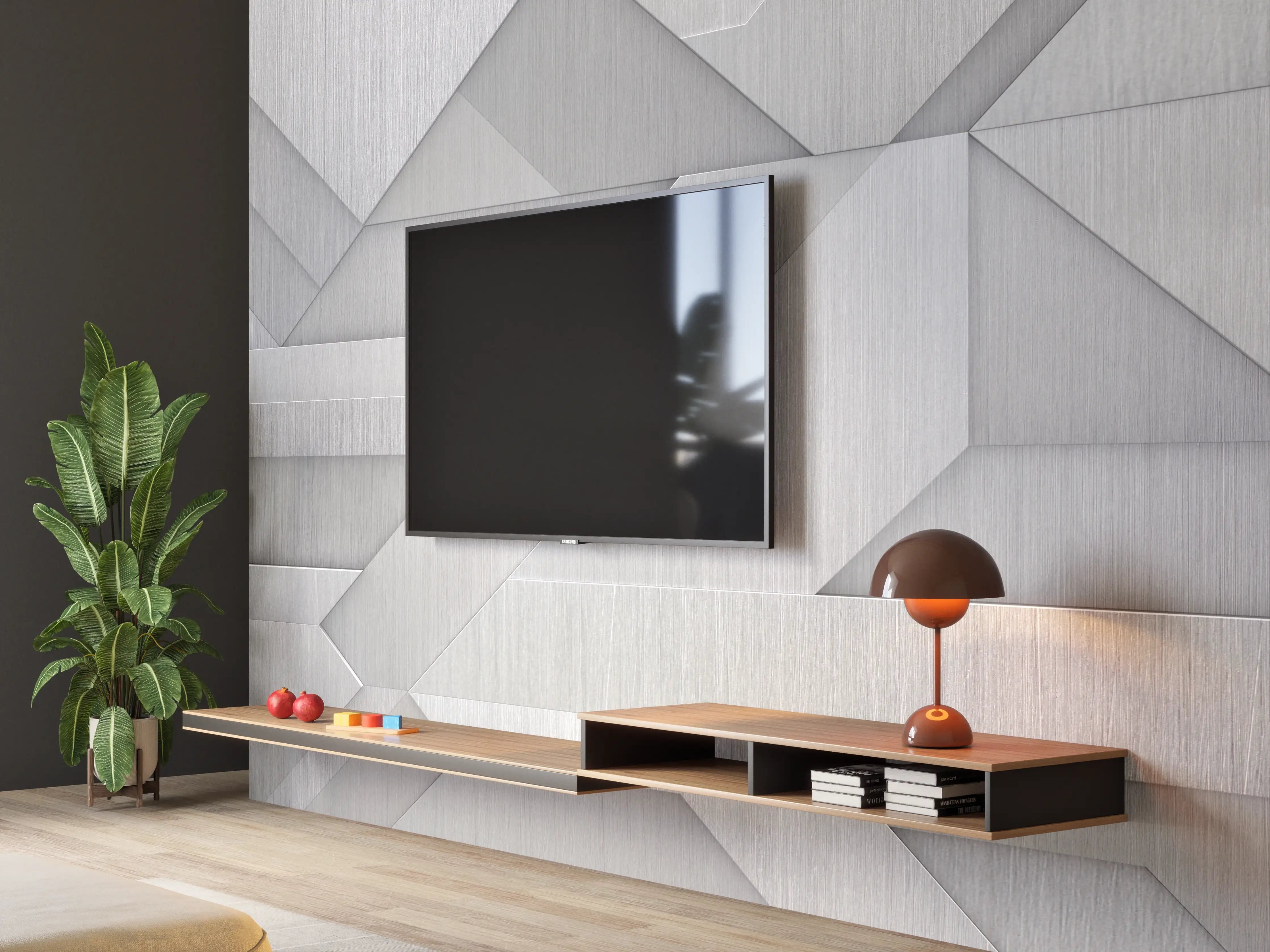 Wandverkleidung Wohnzimmer - Moderne geometrische Wandgestaltung in Grau