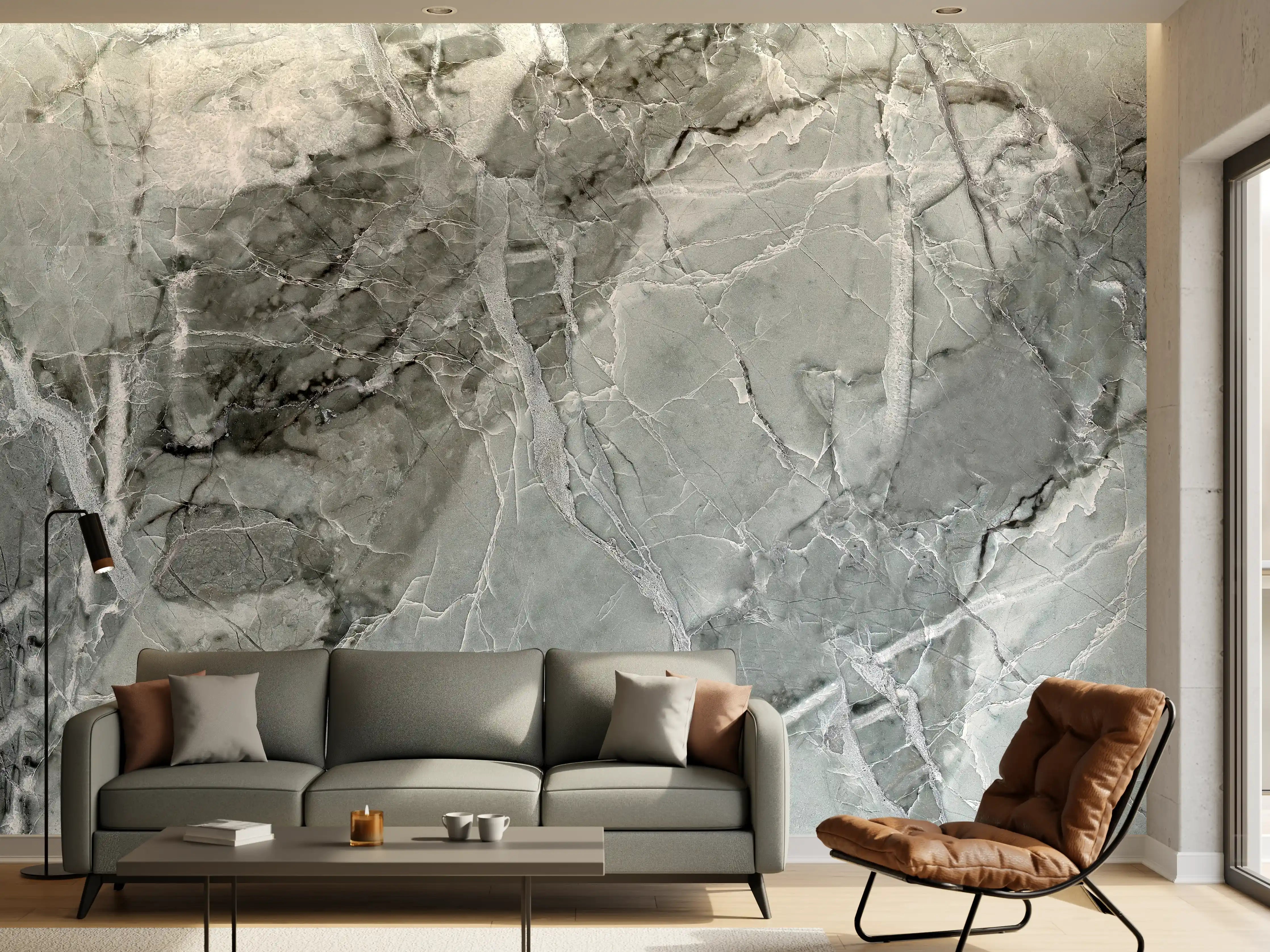 Wandverkleidung Wohnzimmer - Moderne graue Marmorfliese