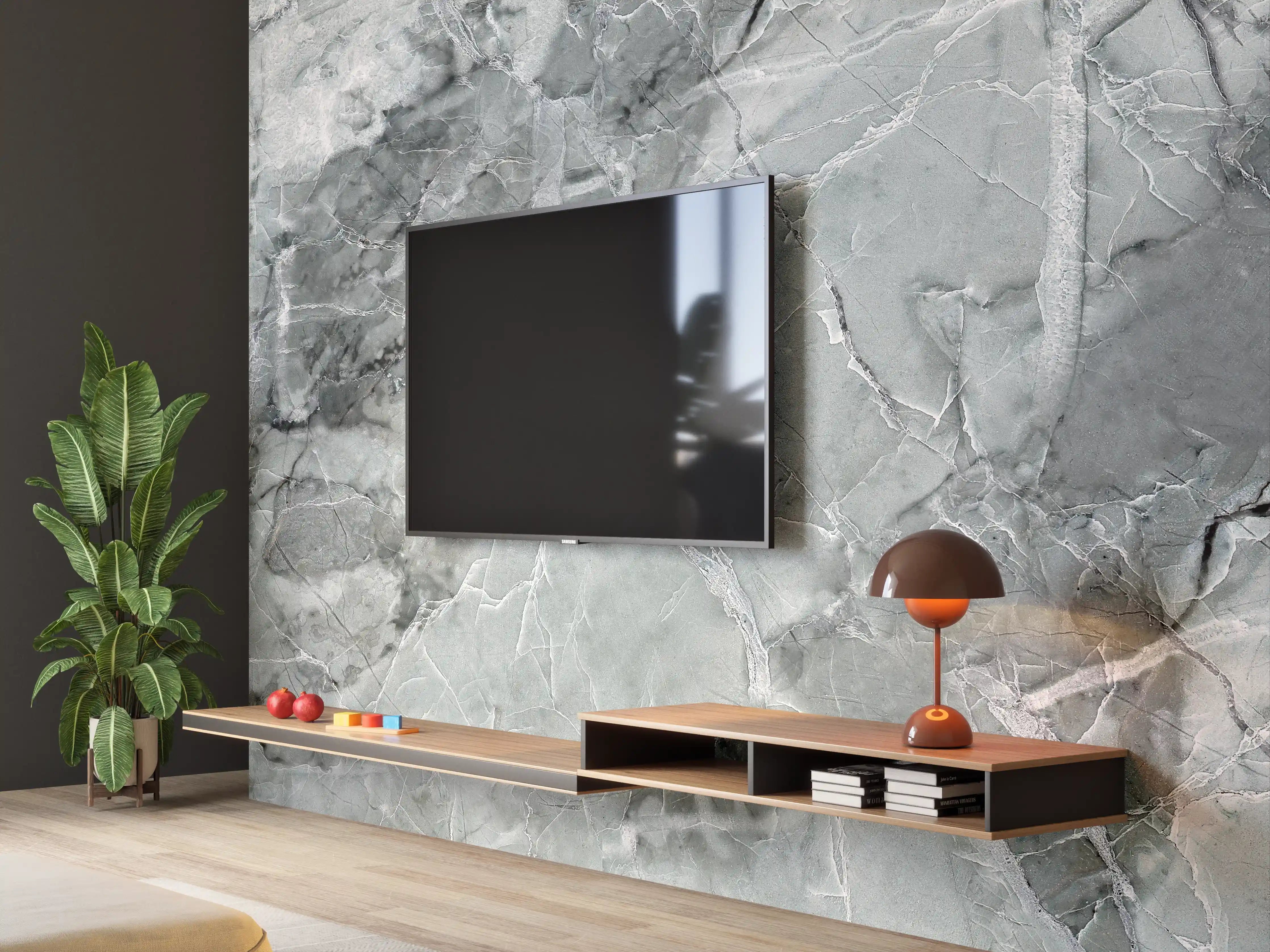 Wandverkleidung Wohnzimmer - Moderne graue Marmorfliese
