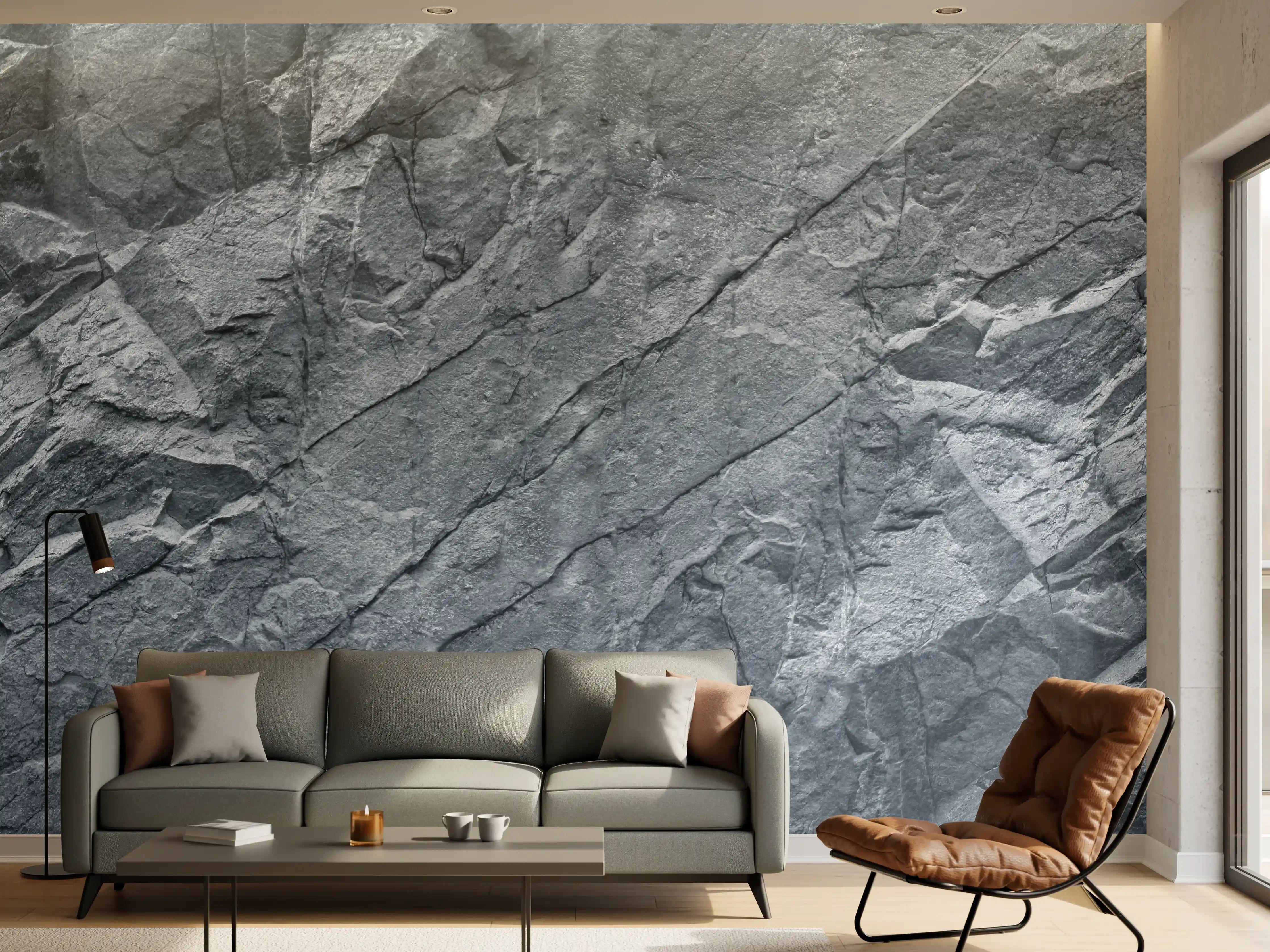 Wandverkleidung Wohnzimmer - Moderne graue Natursteinoptik