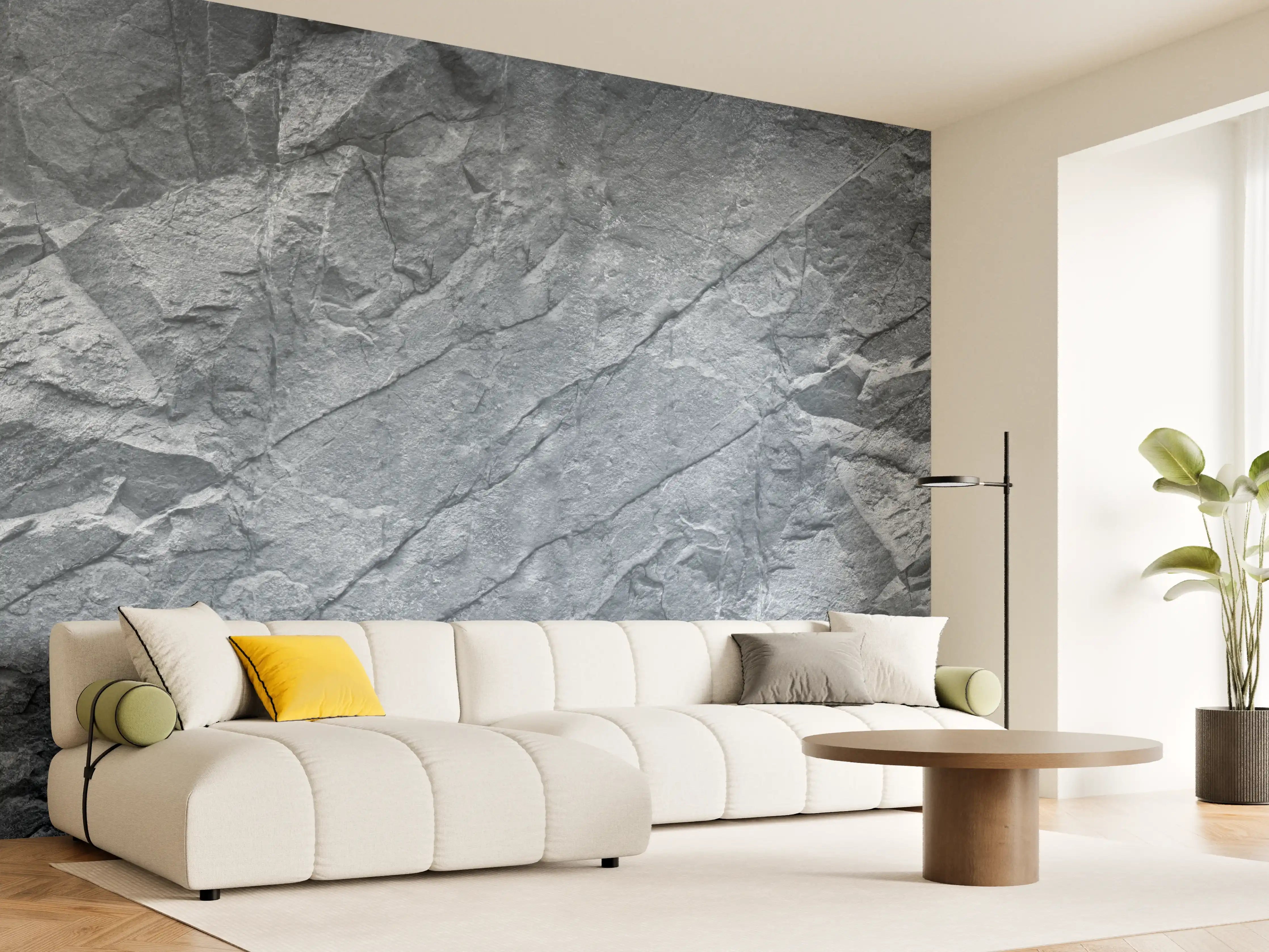 Wandverkleidung Wohnzimmer - Moderne graue Natursteinoptik