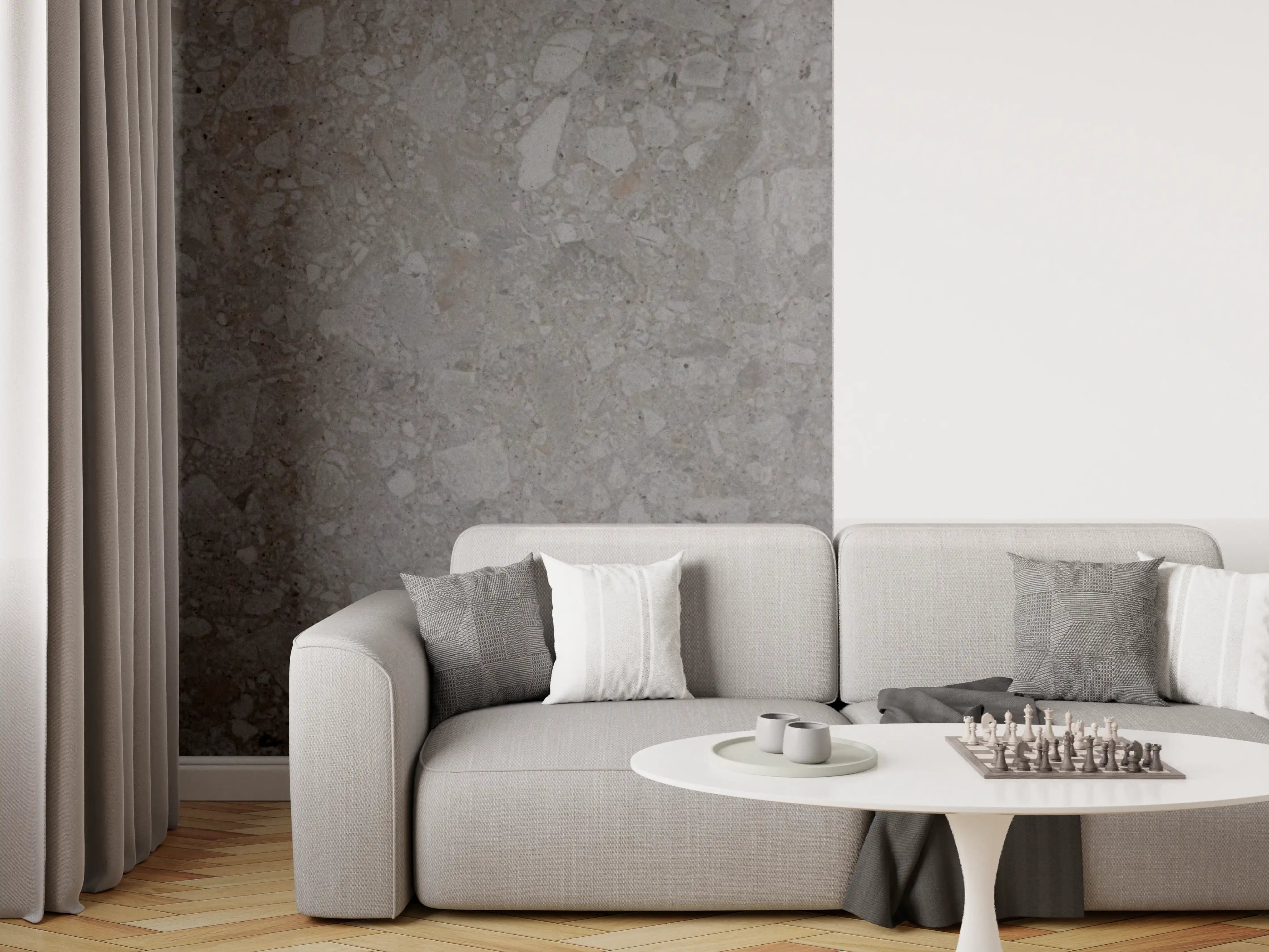 Wandverkleidung Wohnzimmer - Moderne graue Steinoptik