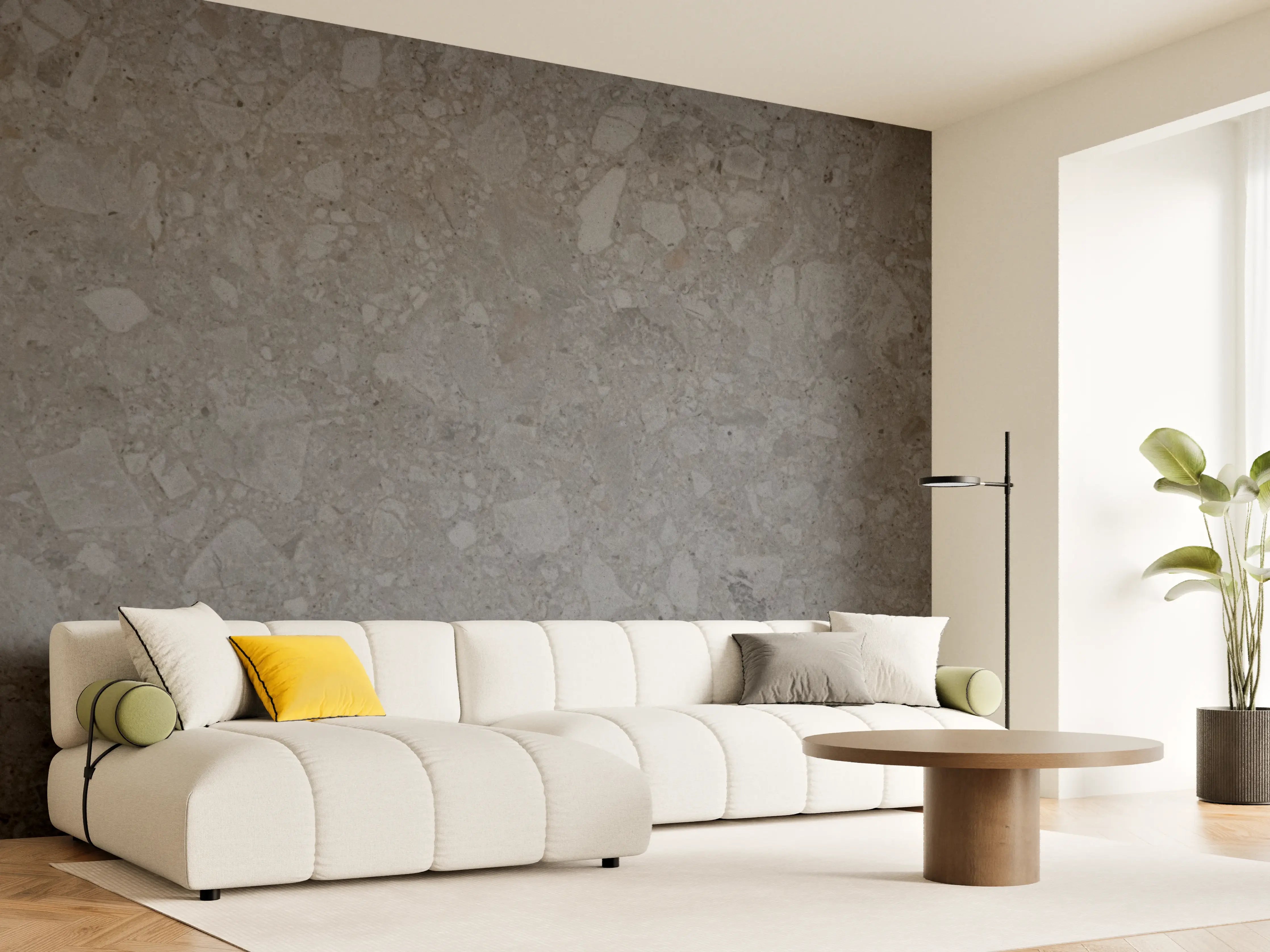 Wandverkleidung Wohnzimmer - Moderne graue Steinoptik