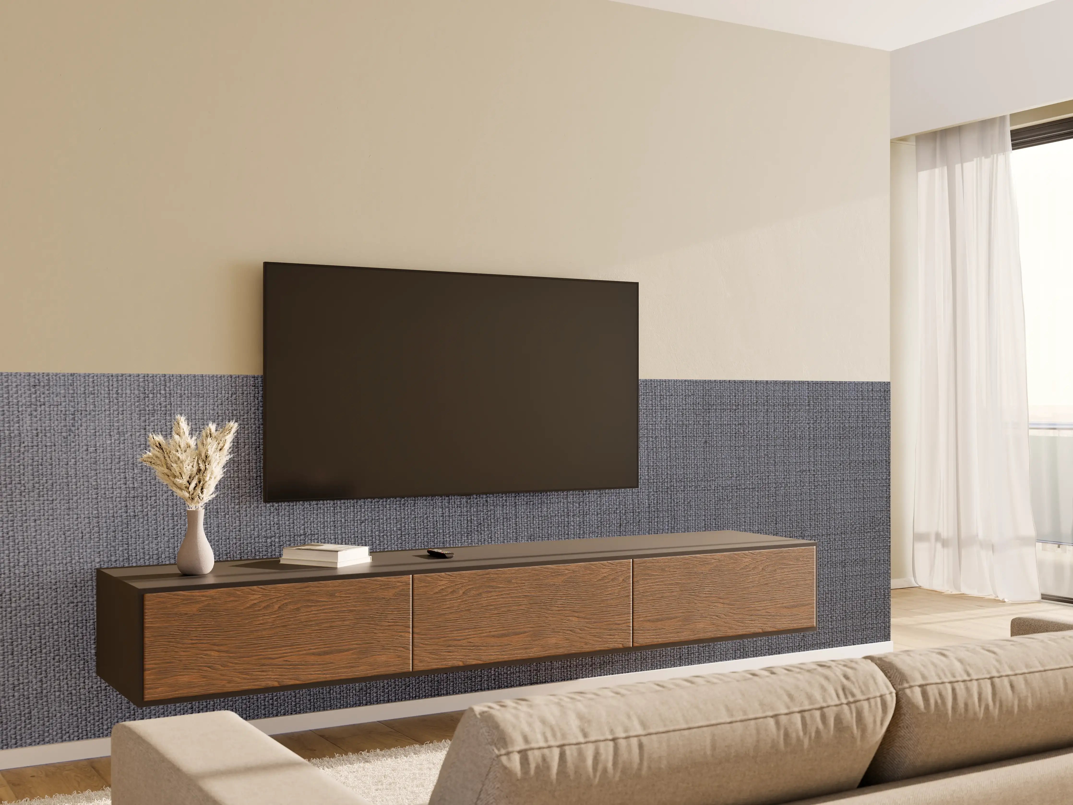 Wandverkleidung Wohnzimmer - Moderne graue Stofftextur