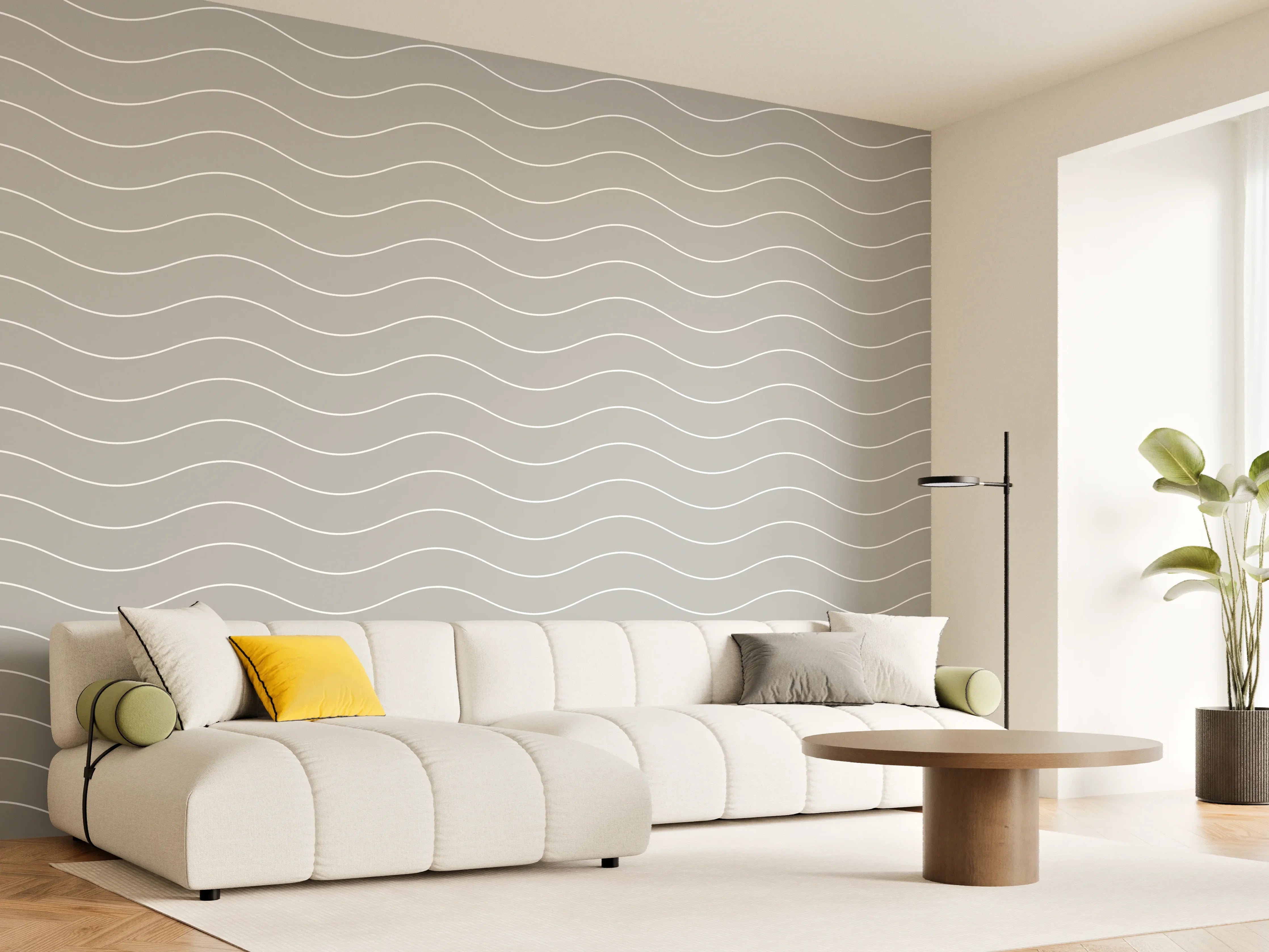 Wandverkleidung Wohnzimmer - Moderne graue Wand mit Wellenmuster