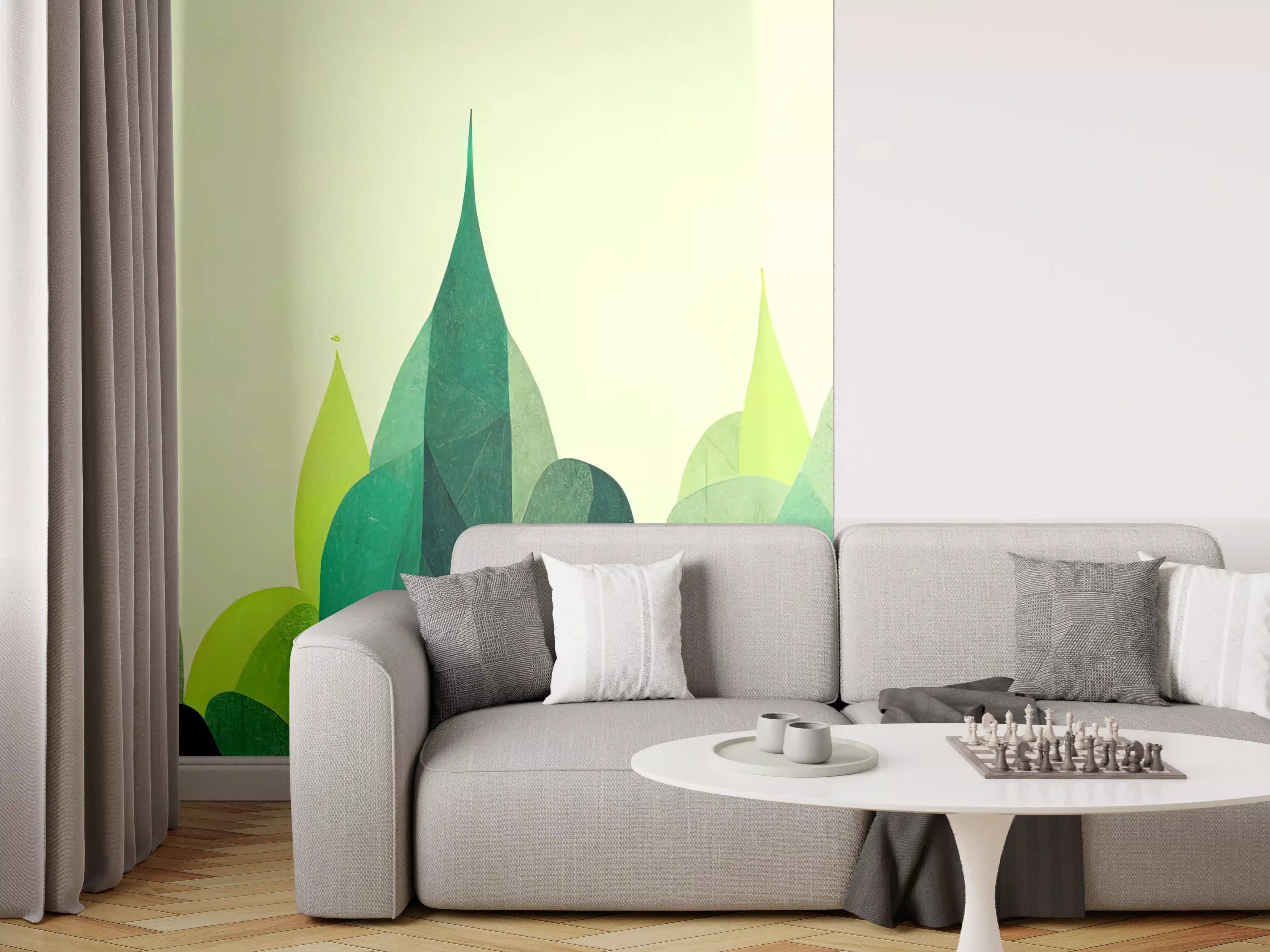 Wandverkleidung Wohnzimmer - Moderne grüne Landschaftsillustration
