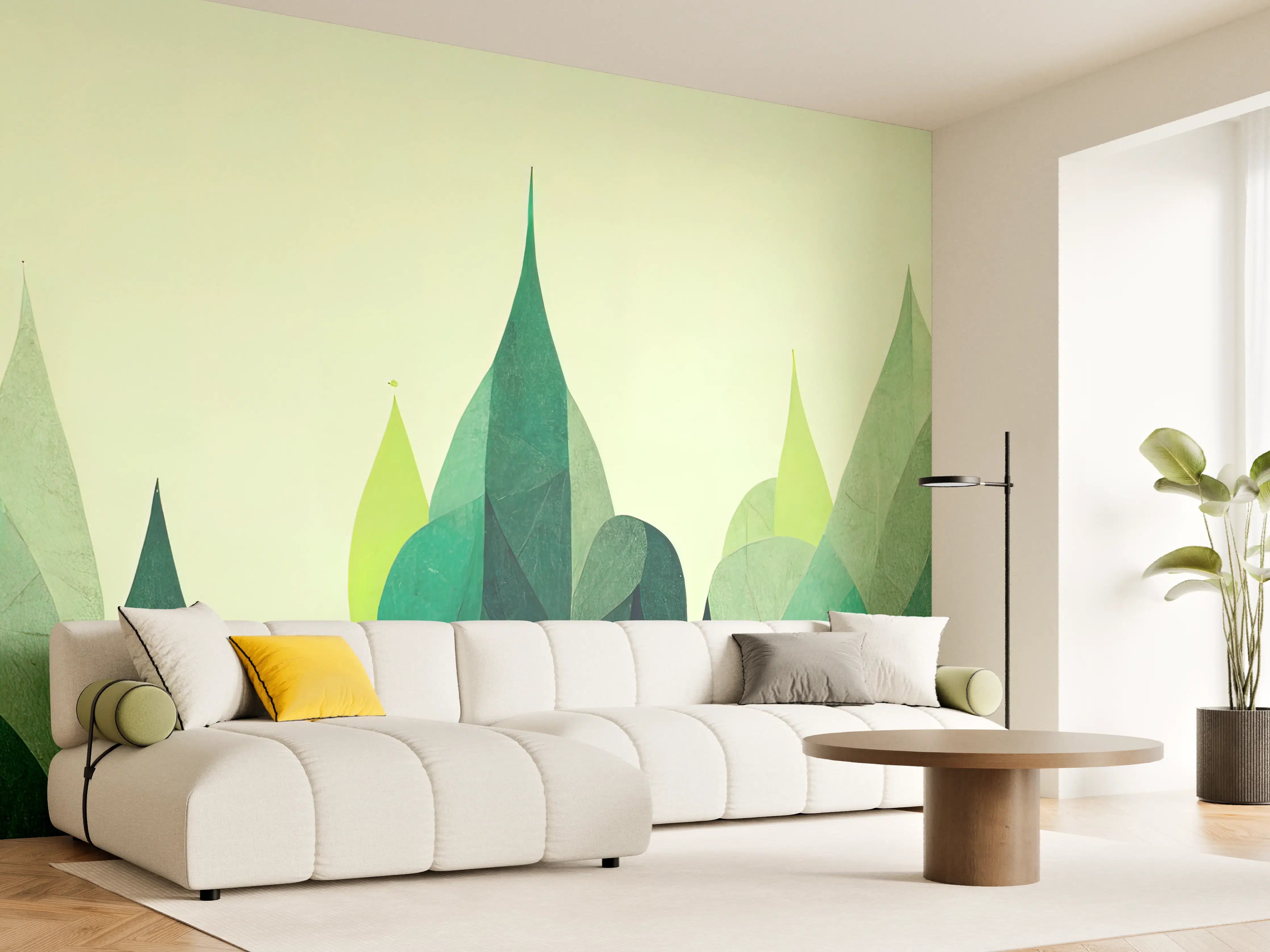 Wandverkleidung Wohnzimmer - Moderne grüne Landschaftsillustration