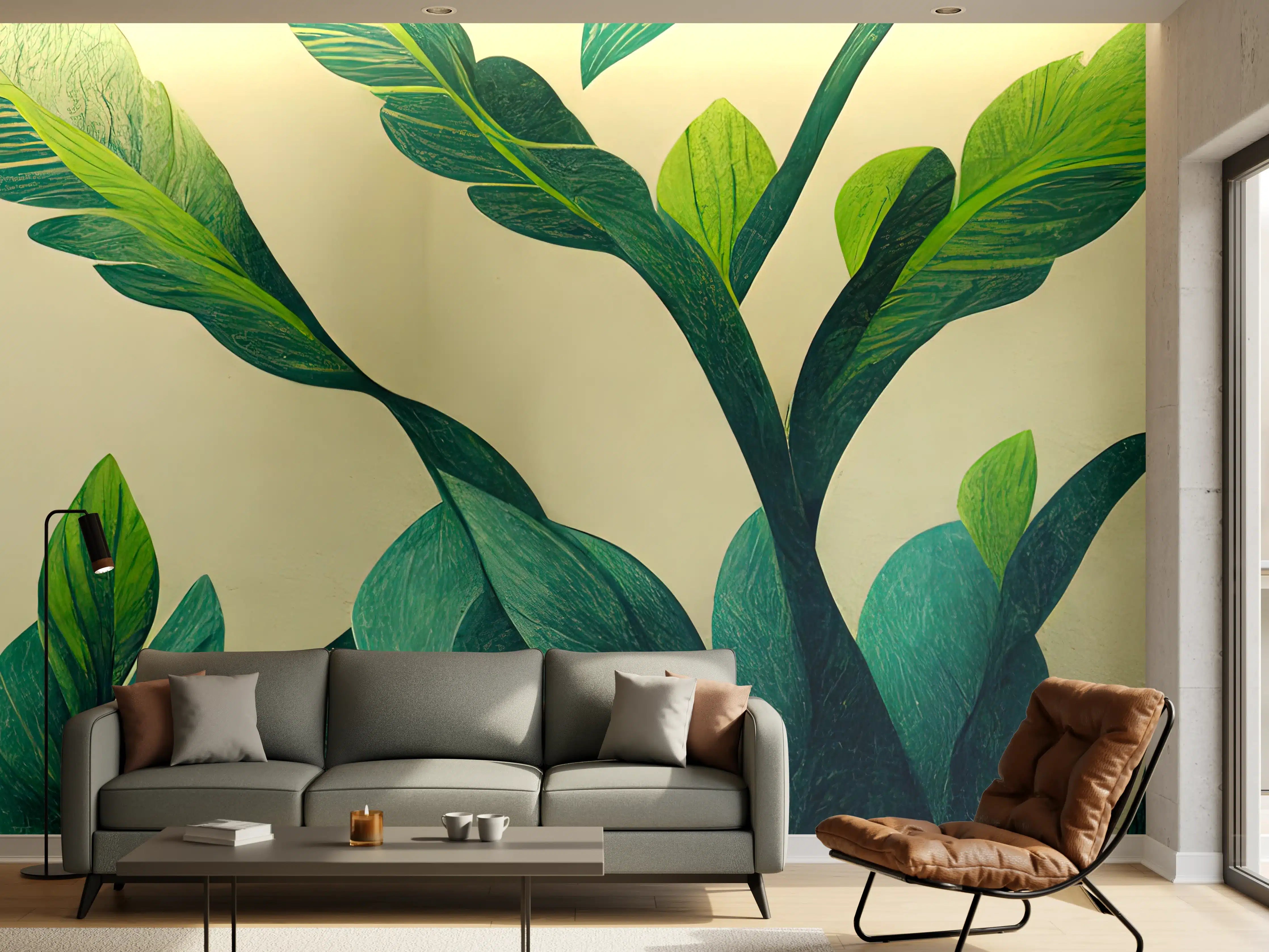 Wandverkleidung Wohnzimmer - Moderne grüne Pflanzenwand