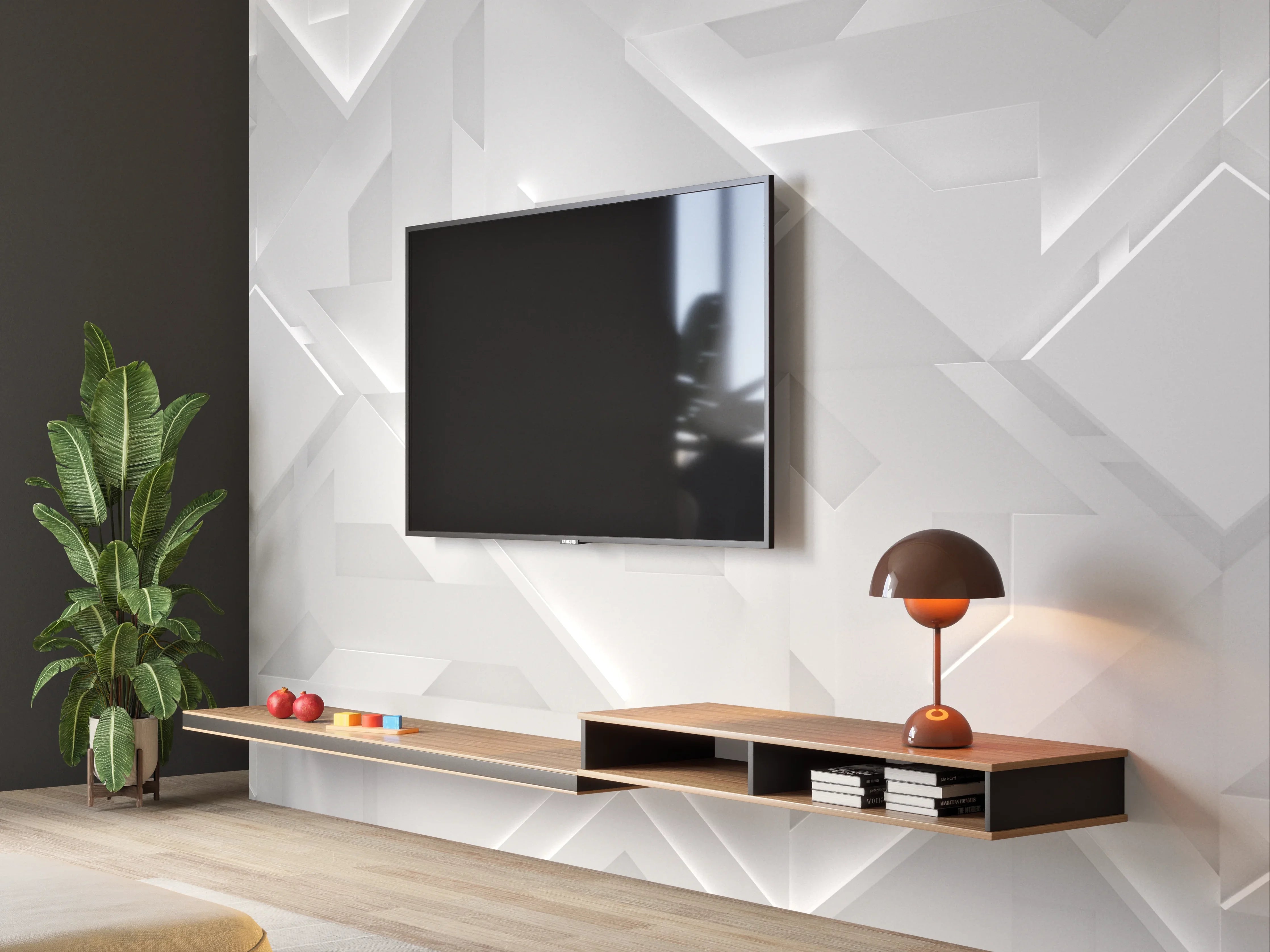 Wandverkleidung Wohnzimmer - Moderne helle Fliesen mit Lichtreflexen