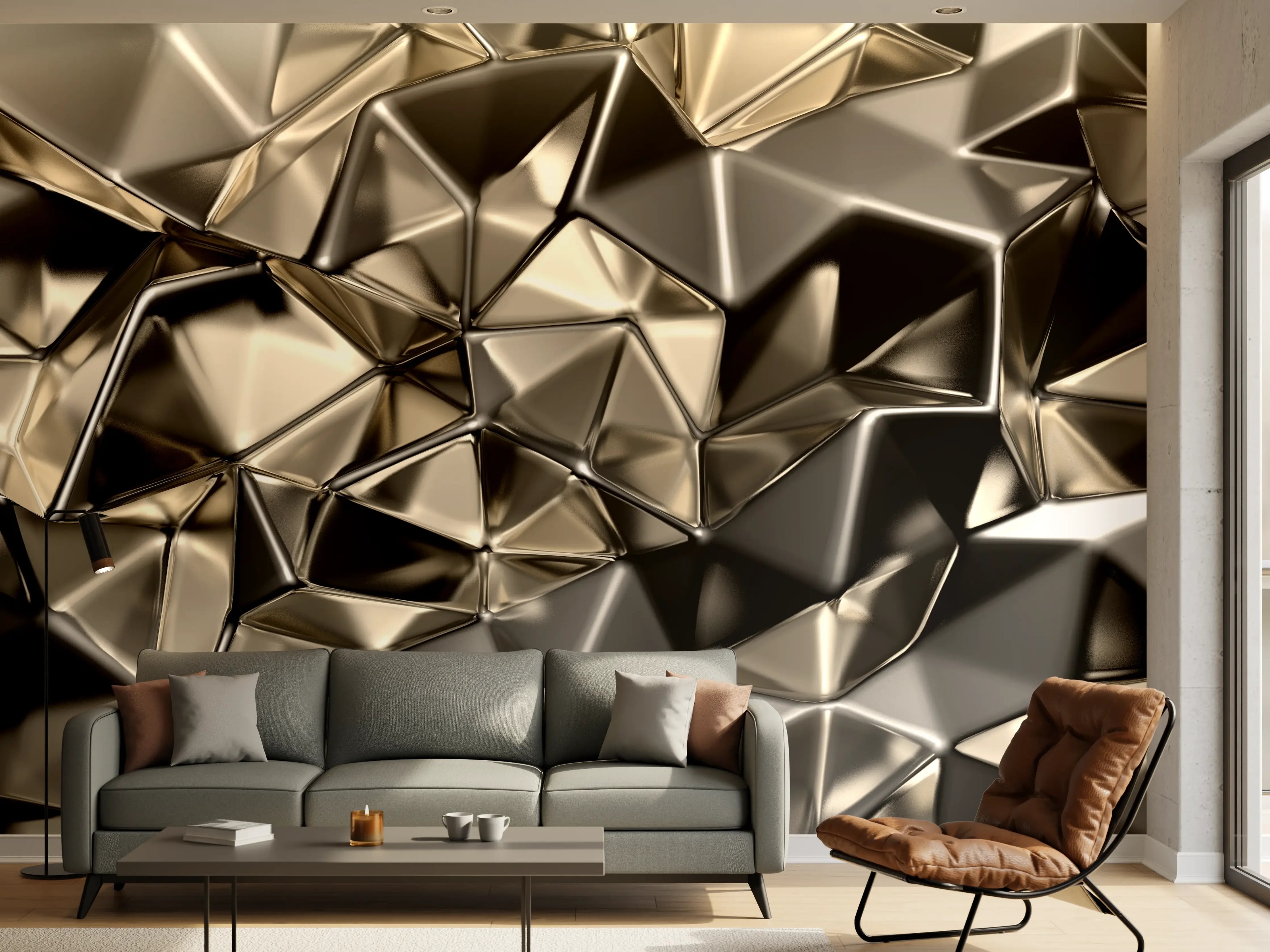 Wandverkleidung Wohnzimmer - Moderne metallische Oberflächen, edel und glänzend