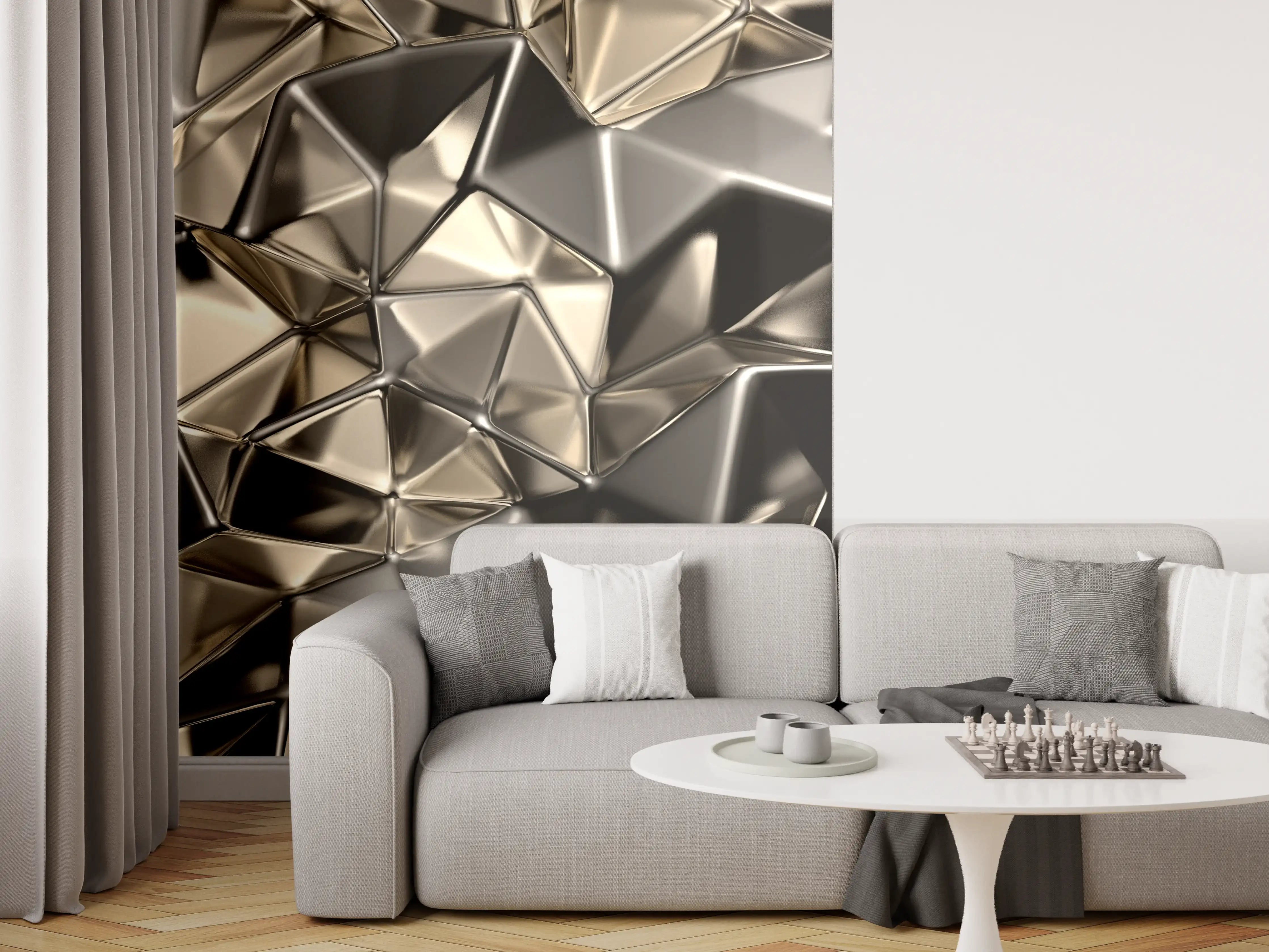 Wandverkleidung Wohnzimmer - Moderne metallische Oberflächen, edel und glänzend