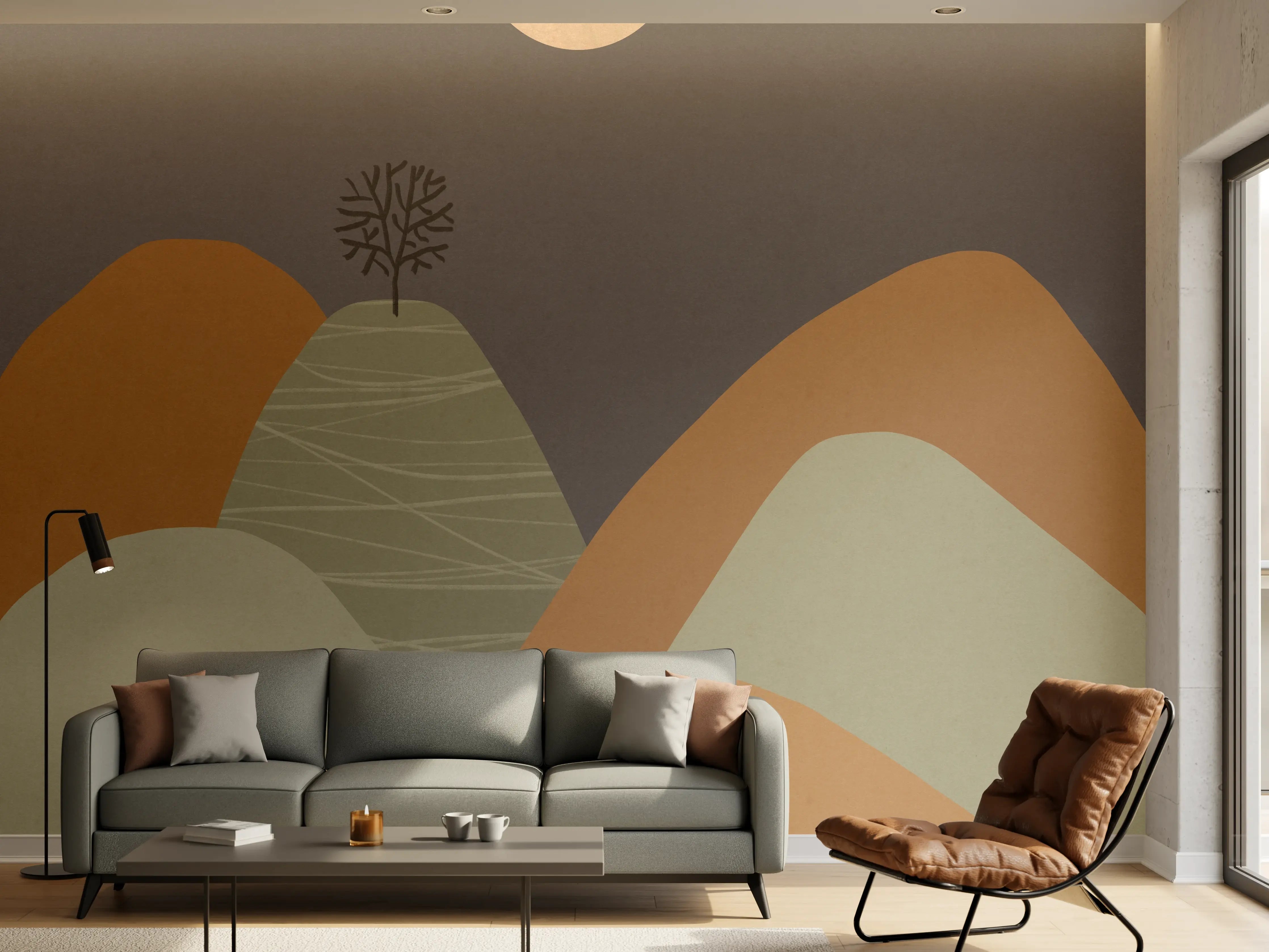 Wandverkleidung Wohnzimmer - Moderne minimalistische Mondlandschaft im Dunkeln