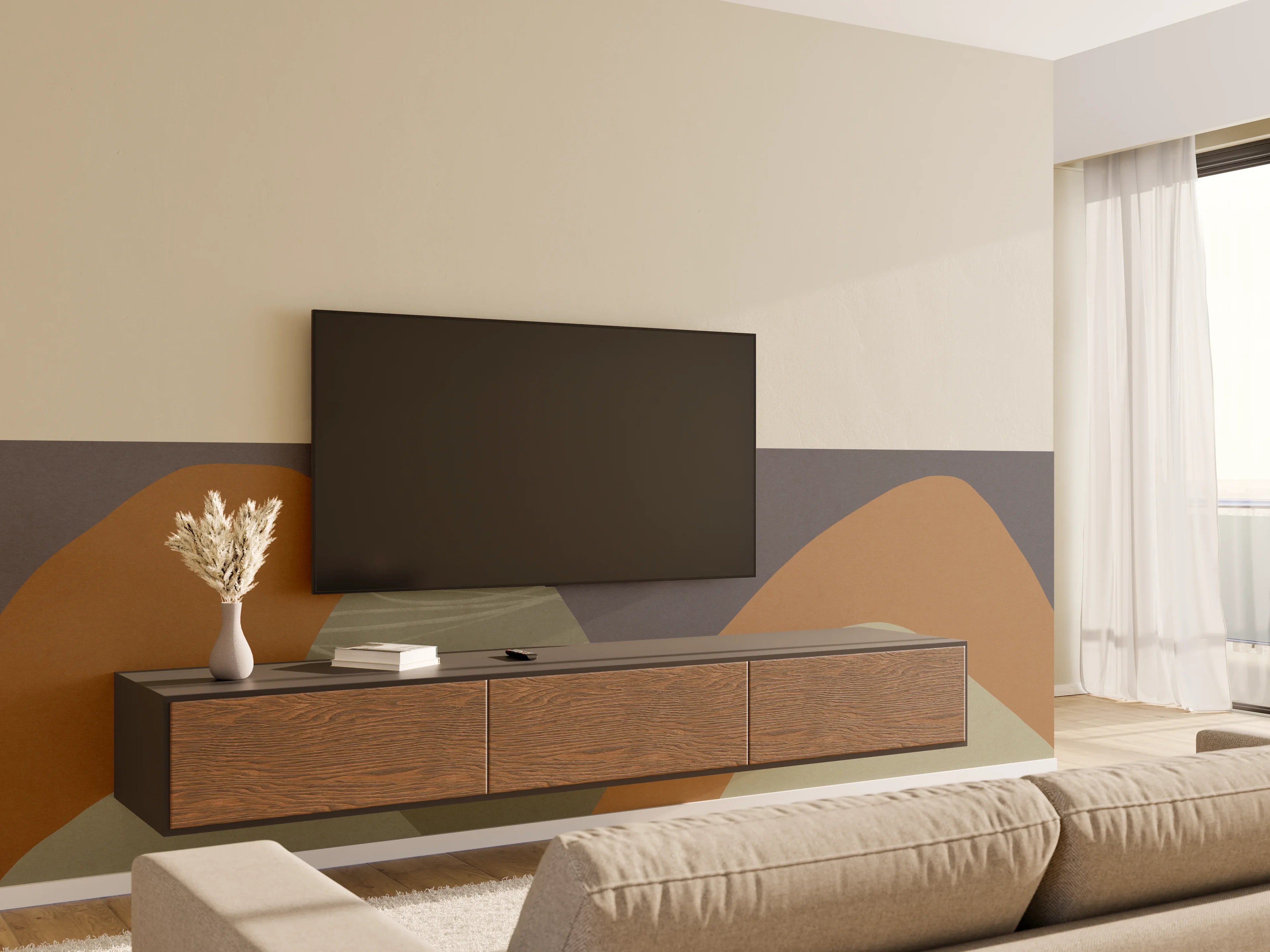 Wandverkleidung Wohnzimmer - Moderne minimalistische Mondlandschaft im Dunkeln