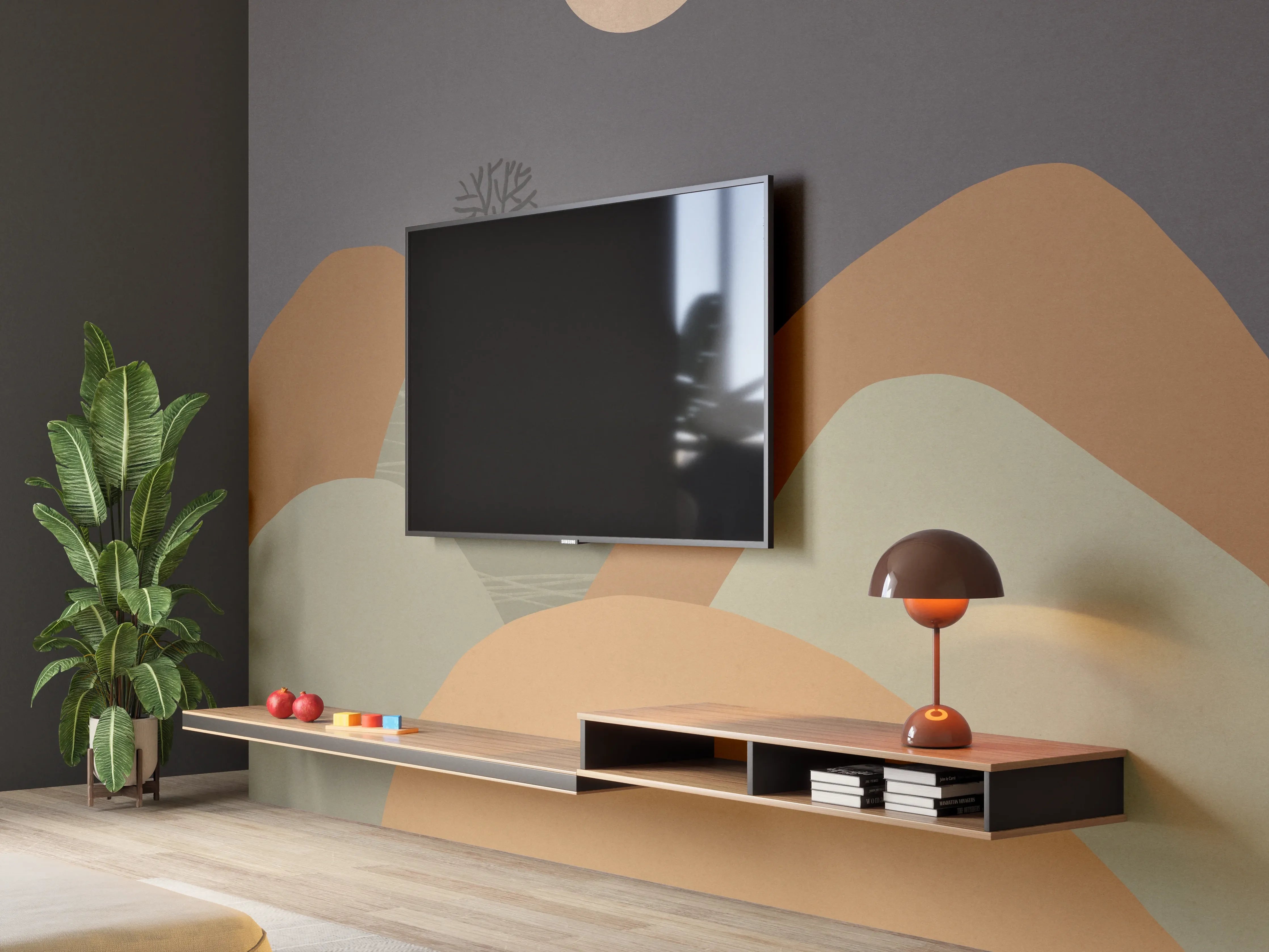 Wandverkleidung Wohnzimmer - Moderne minimalistische Mondlandschaft im Dunkeln