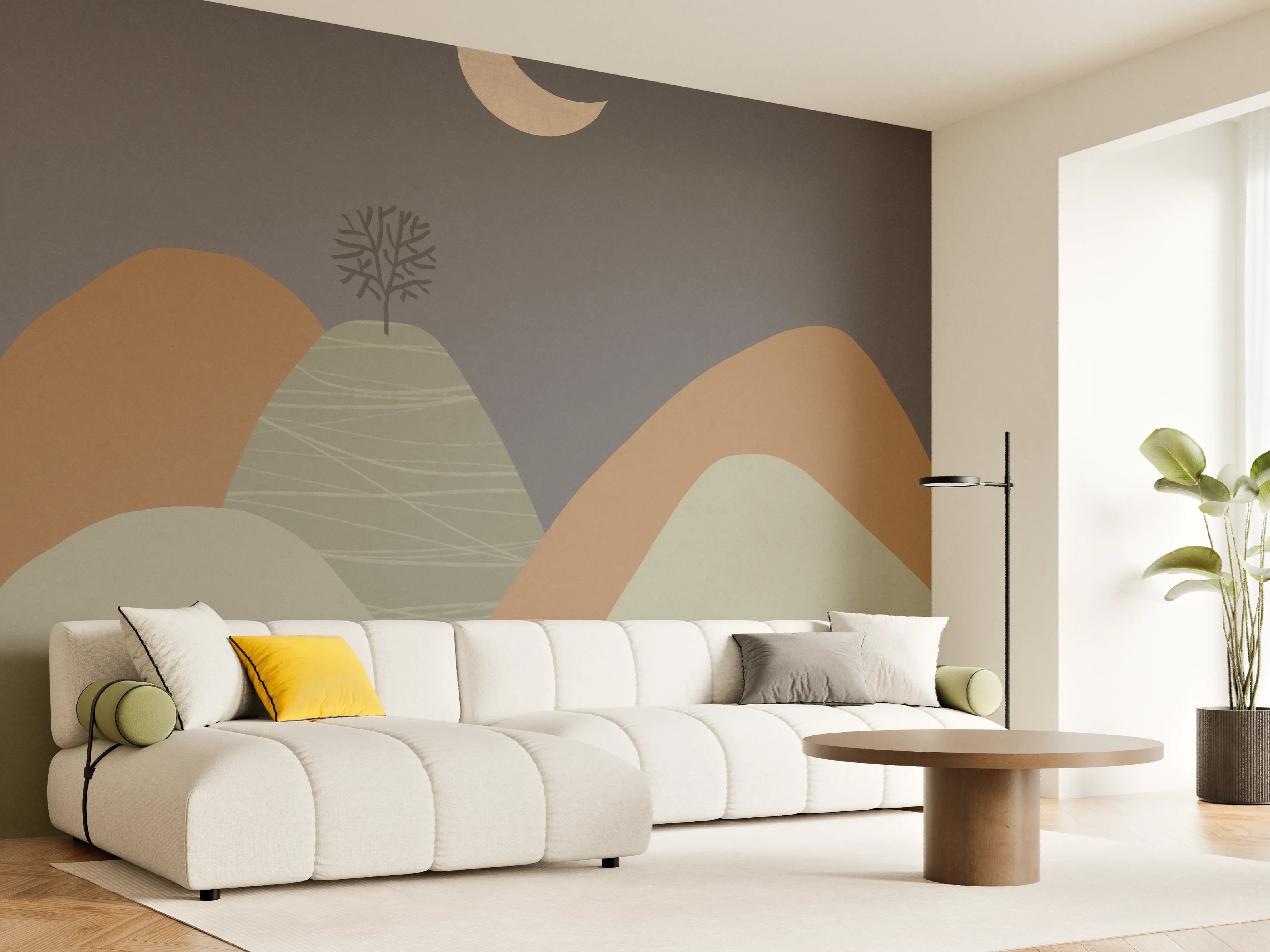 Wandverkleidung Wohnzimmer - Moderne minimalistische Mondlandschaft im Dunkeln