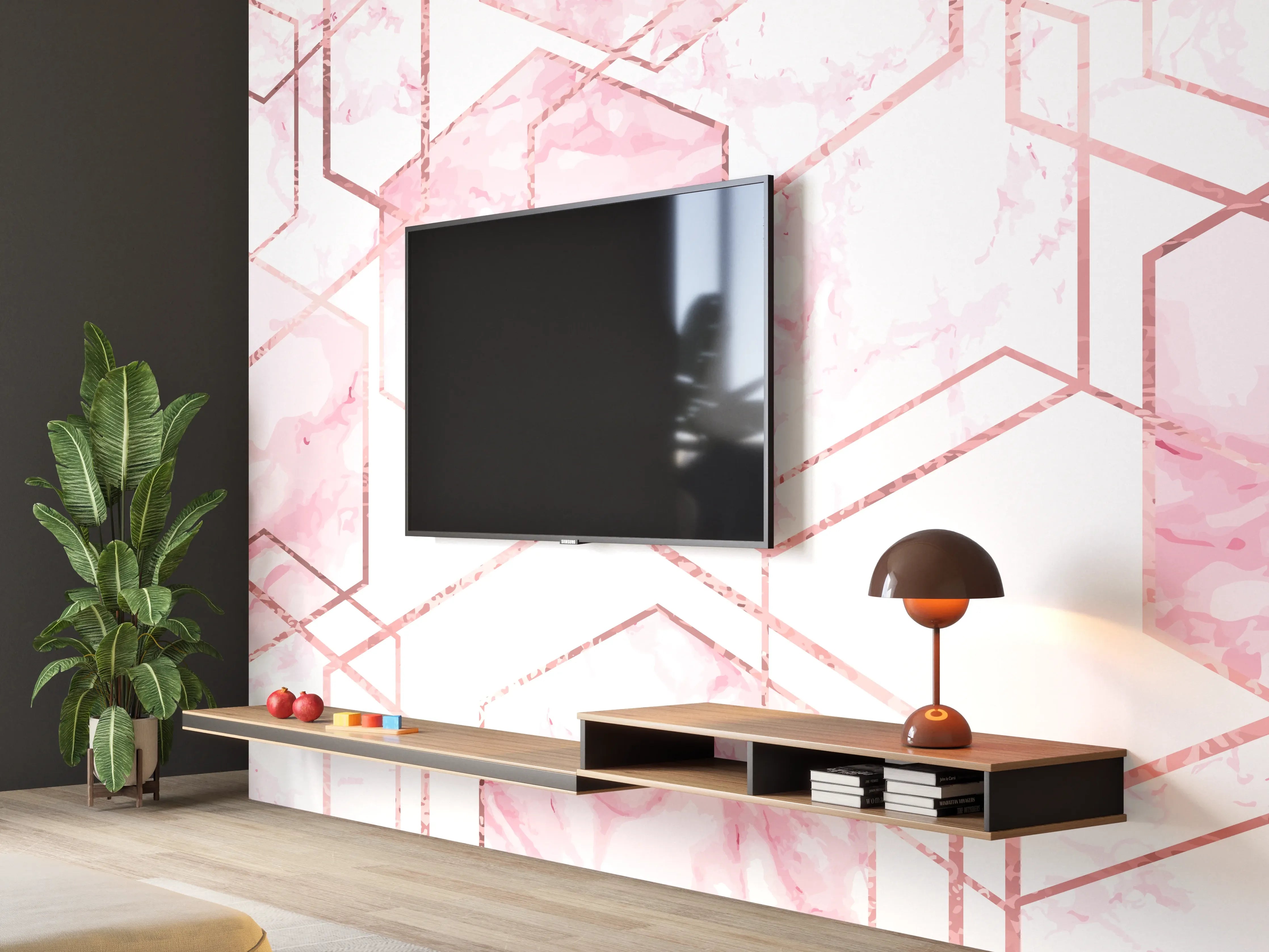 Wandverkleidung Wohnzimmer - Moderne rosa Geometrie-Illustration