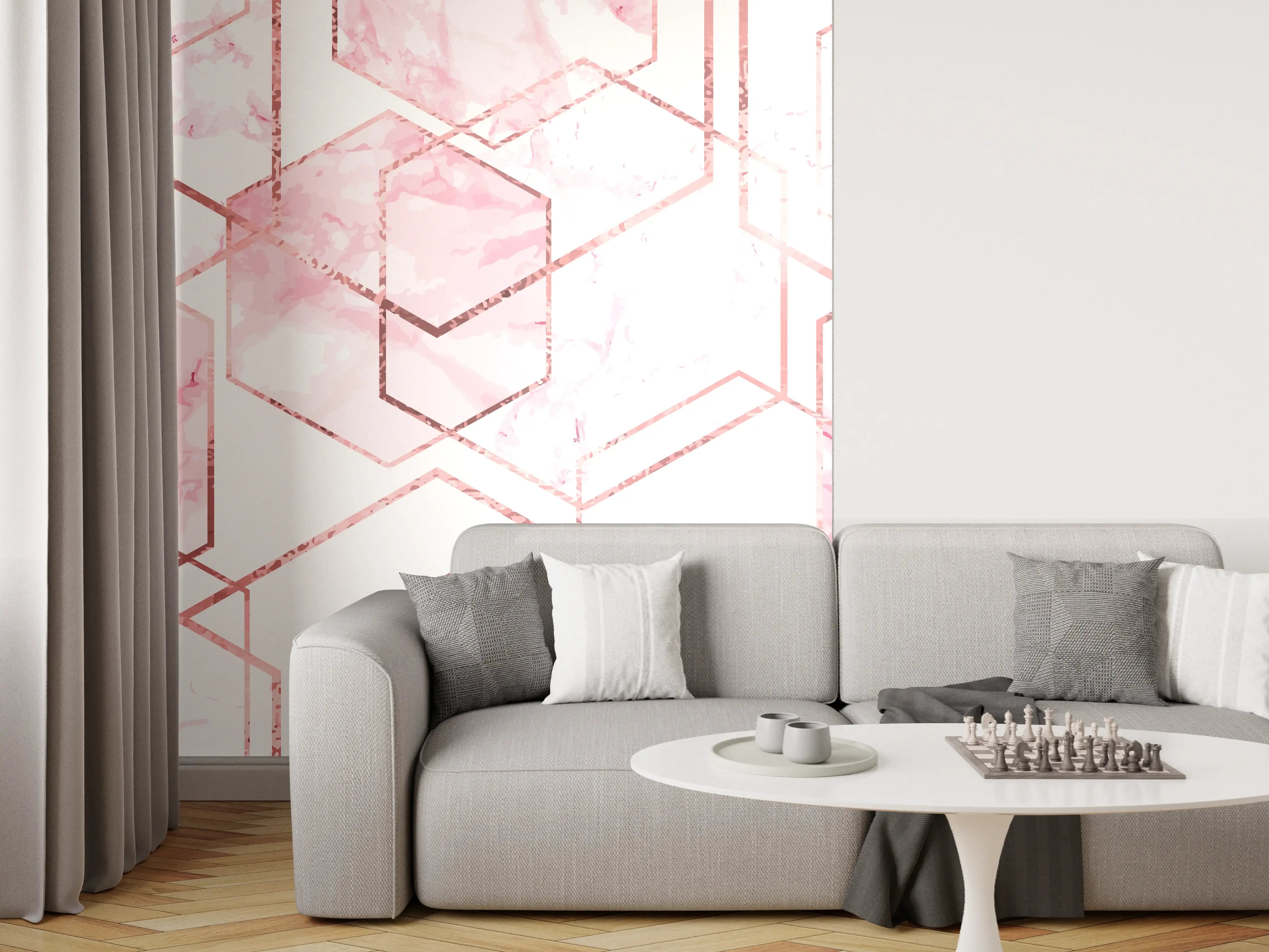 Wandverkleidung Wohnzimmer - Moderne rosa Geometrie-Illustration