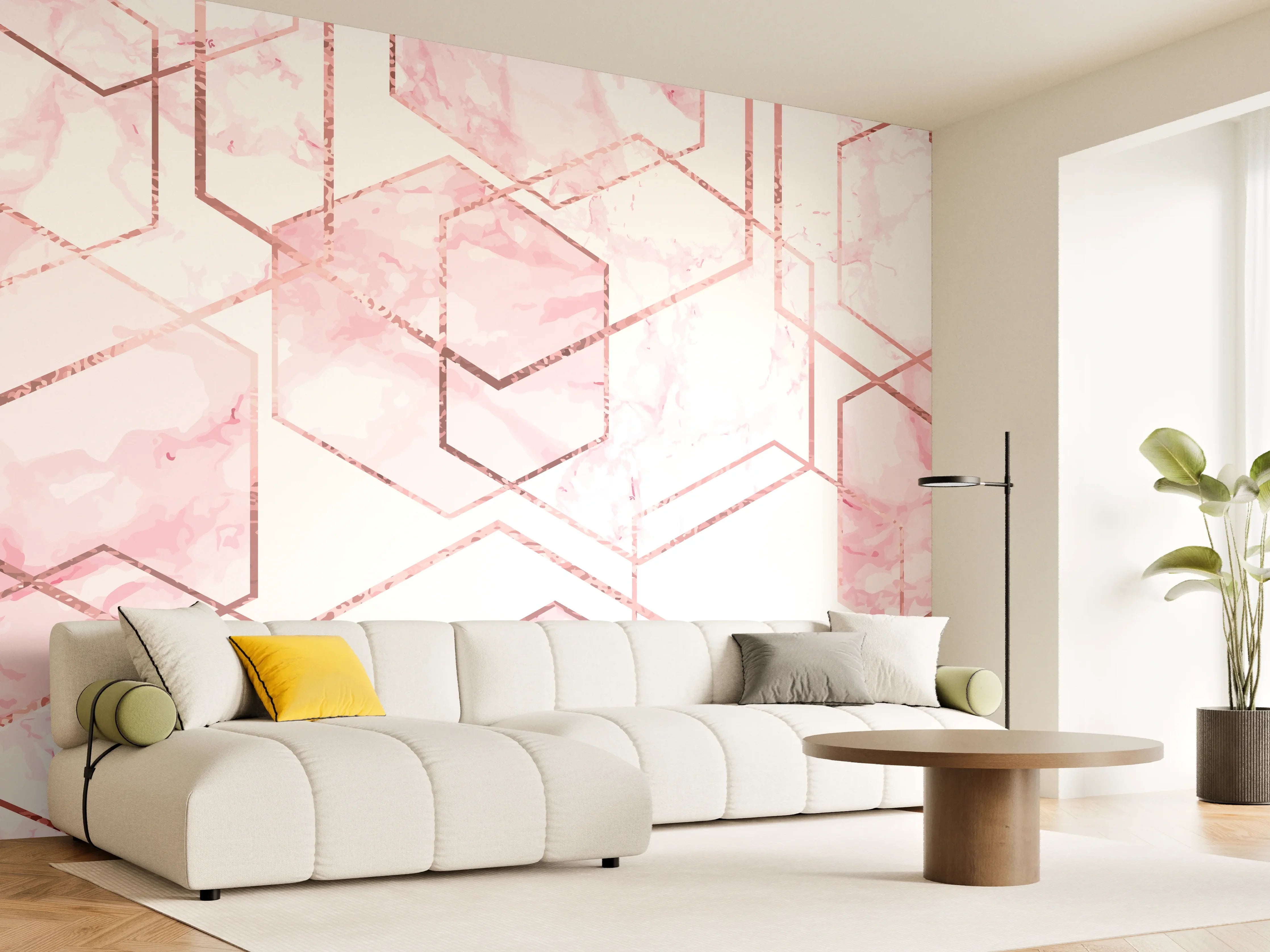 Wandverkleidung Wohnzimmer - Moderne rosa Geometrie-Illustration