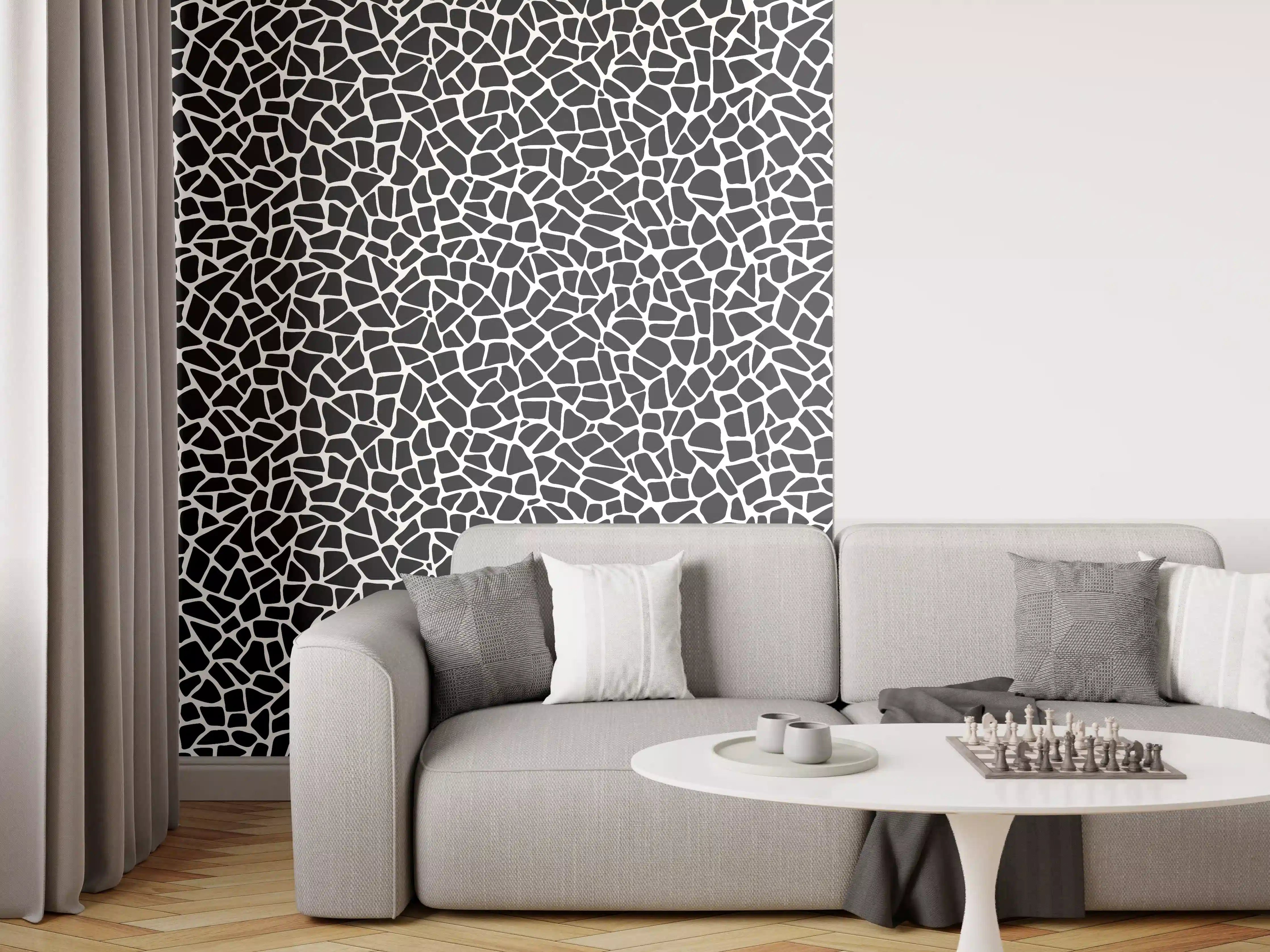 Wandverkleidung Wohnzimmer - Moderne schwarz-weiße Mosaik-Textur