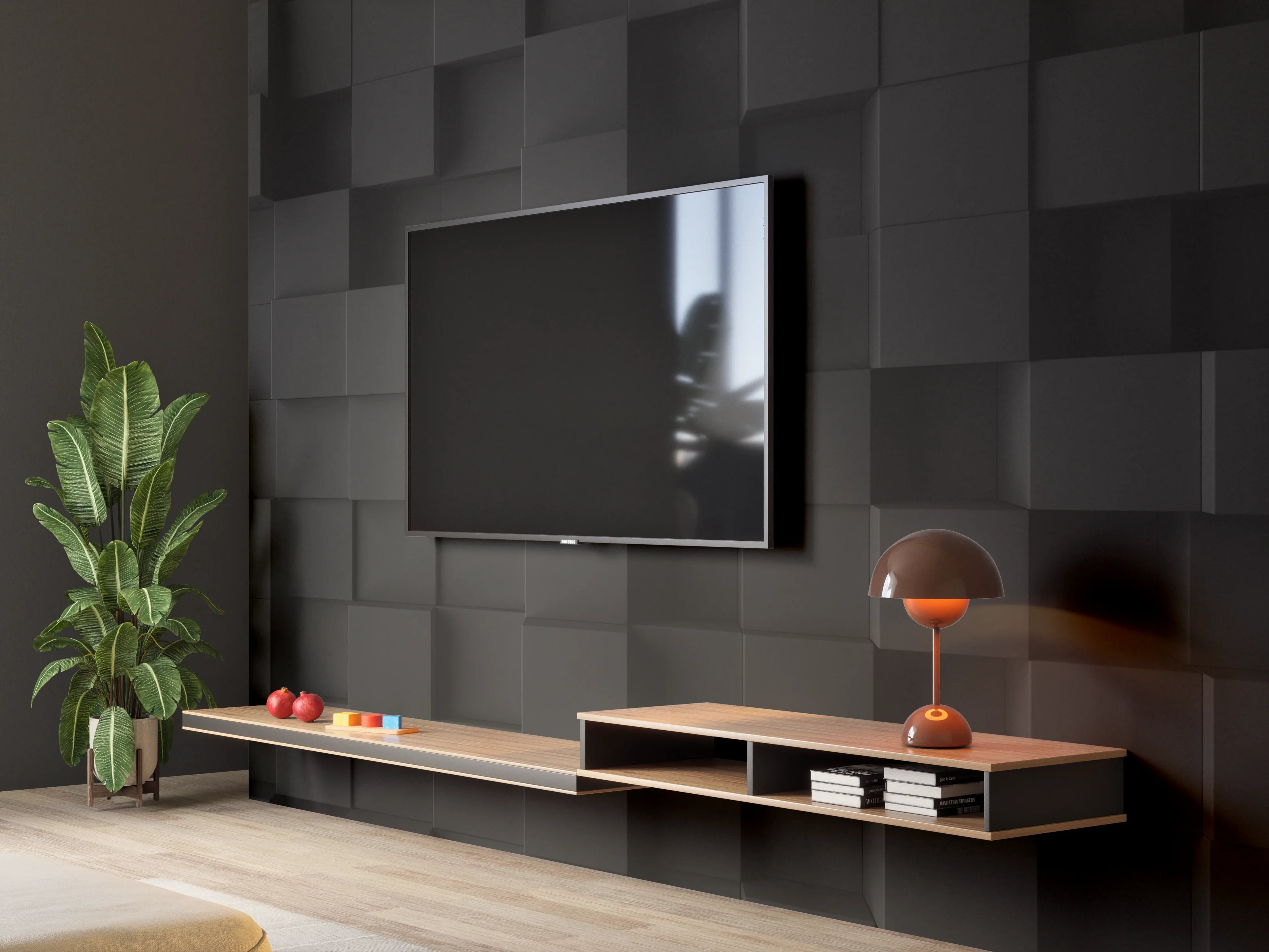 Wandverkleidung Wohnzimmer - Moderne schwarze 3D-Wandpaneele
