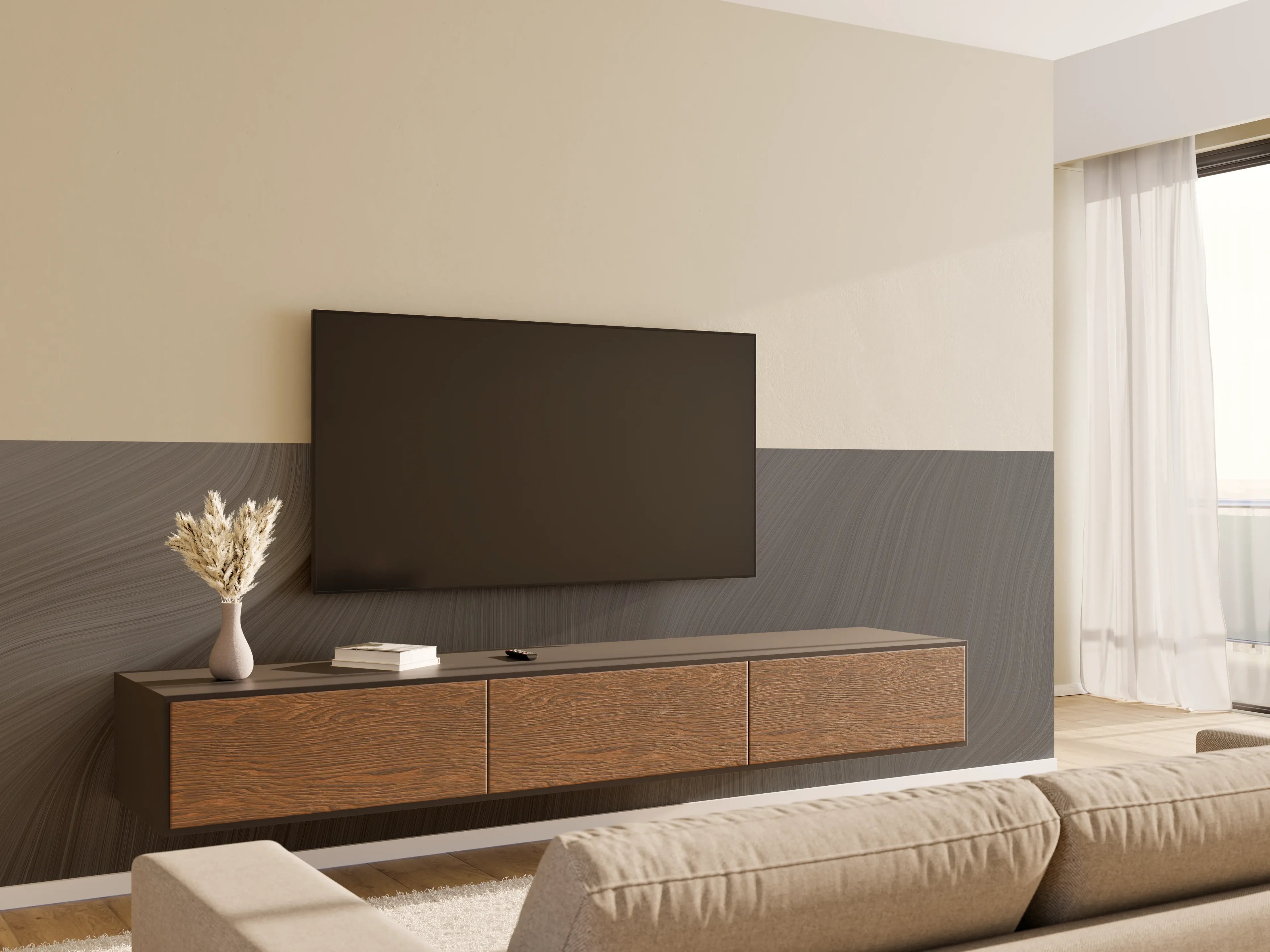 Wandverkleidung Wohnzimmer - Moderne schwarze Oberfläche