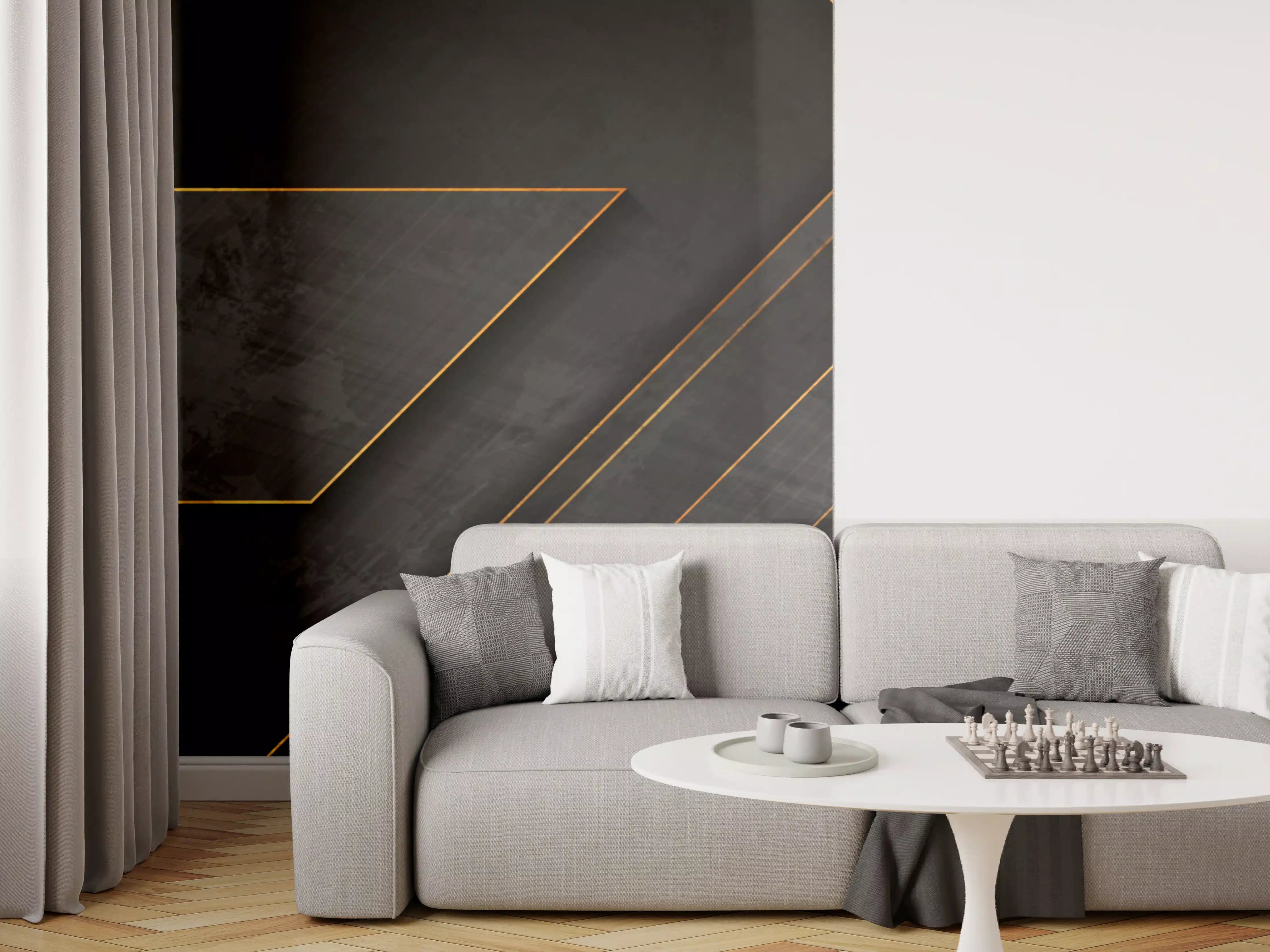 Wandverkleidung Wohnzimmer - Moderne schwarze Oberfläche mit Goldakzenten