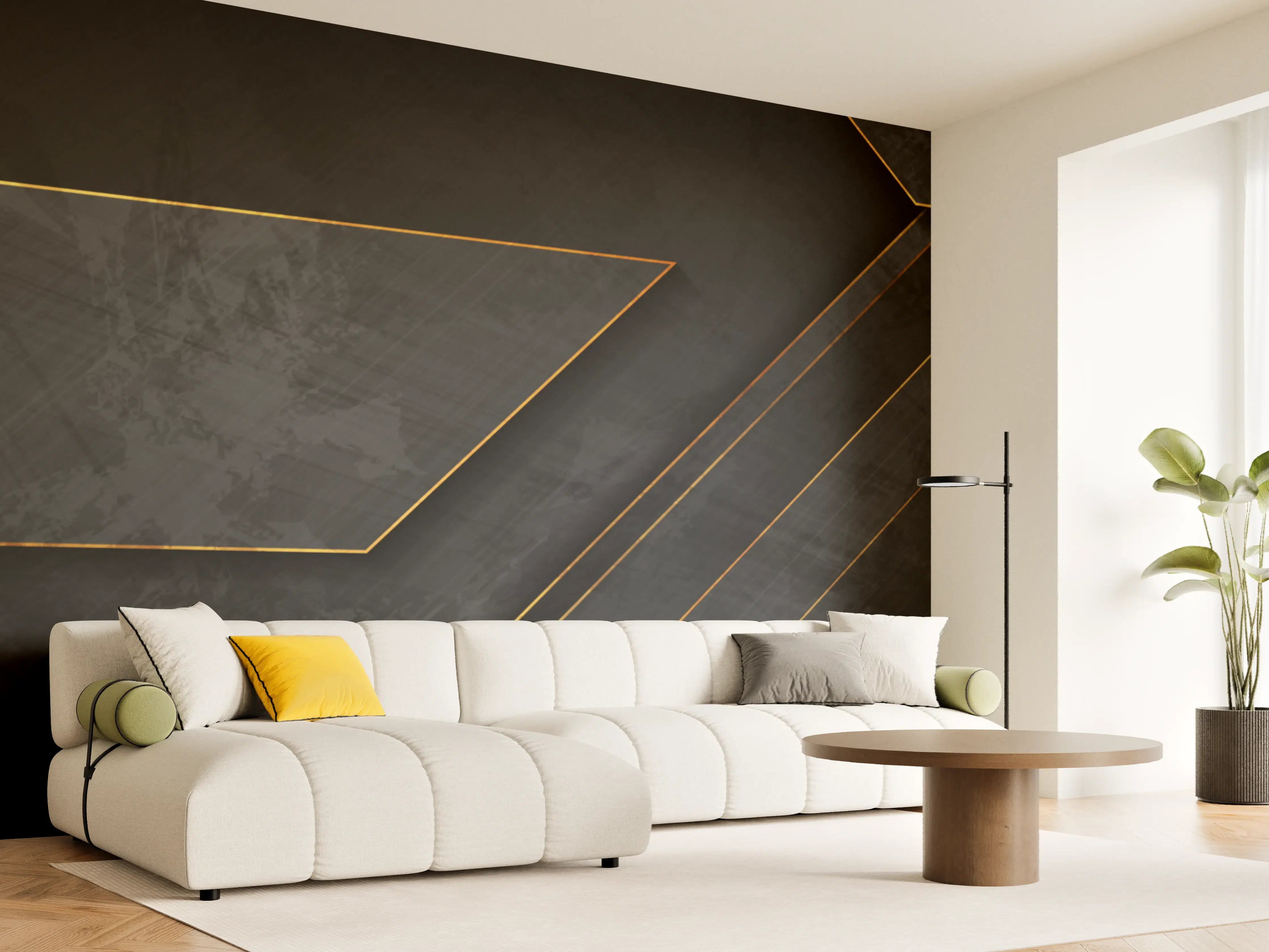 Wandverkleidung Wohnzimmer - Moderne schwarze Oberfläche mit Goldakzenten