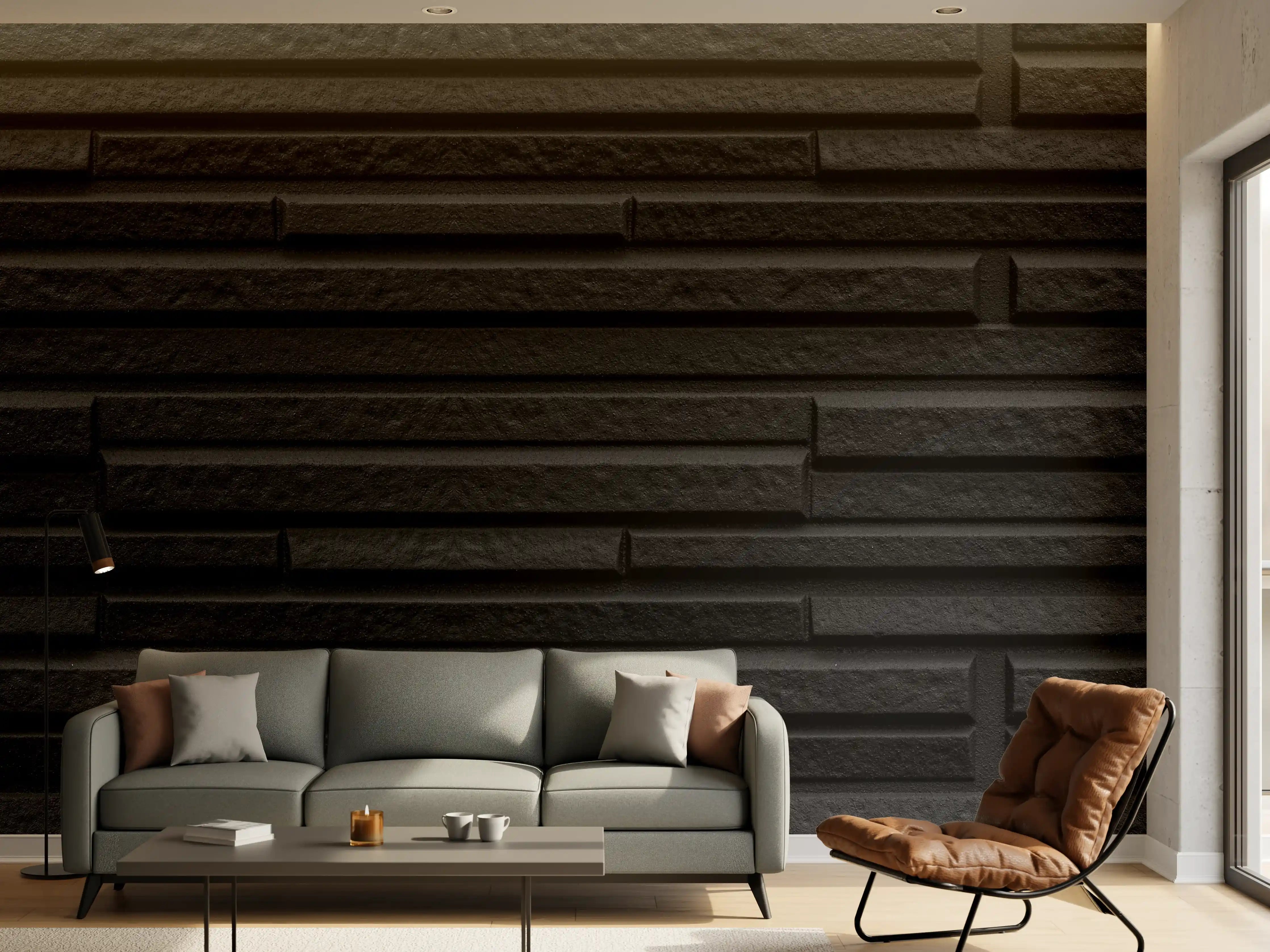 Wandverkleidung Wohnzimmer - Moderne schwarze Steindwand