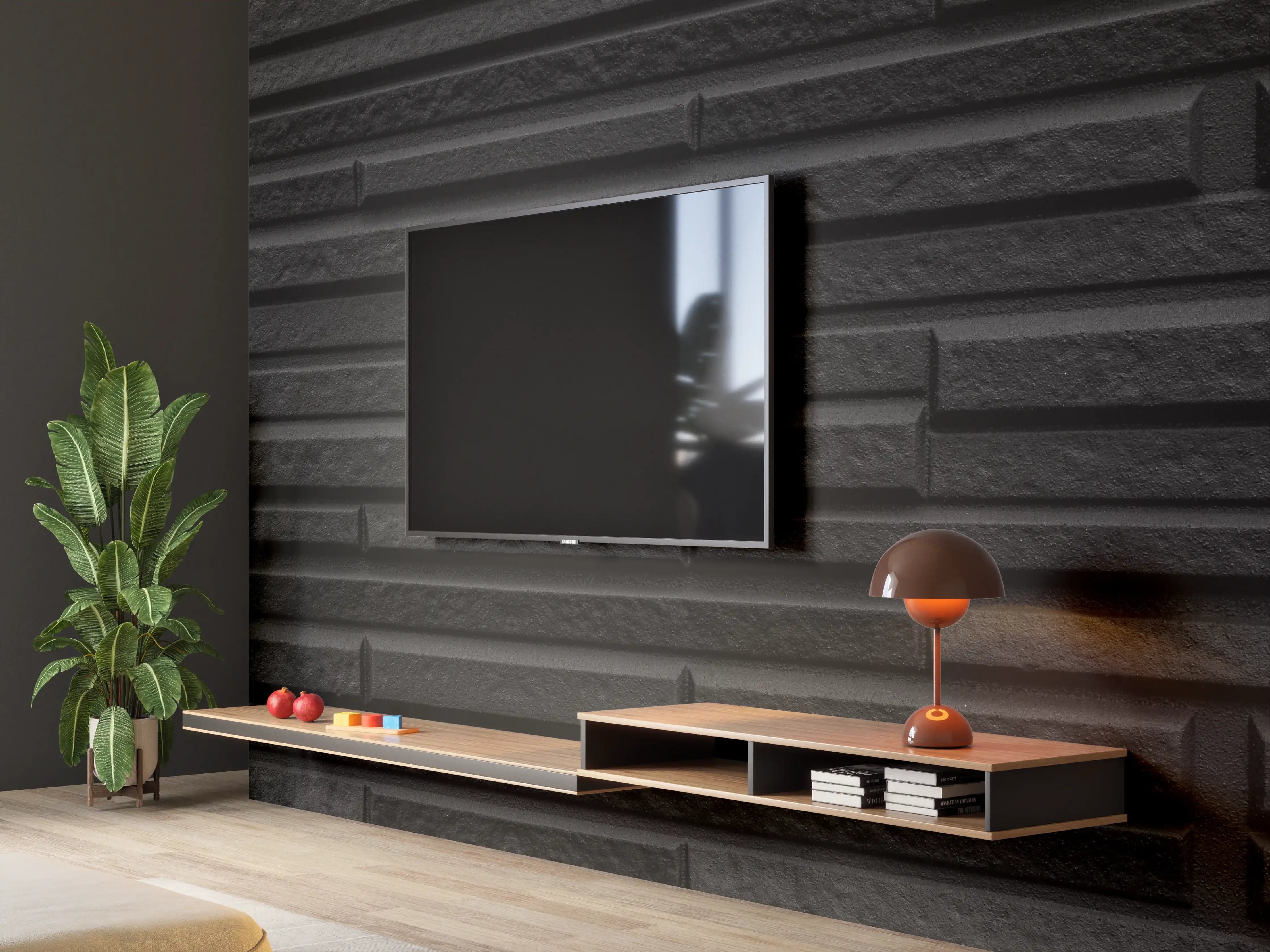 Wandverkleidung Wohnzimmer - Moderne schwarze Steindwand