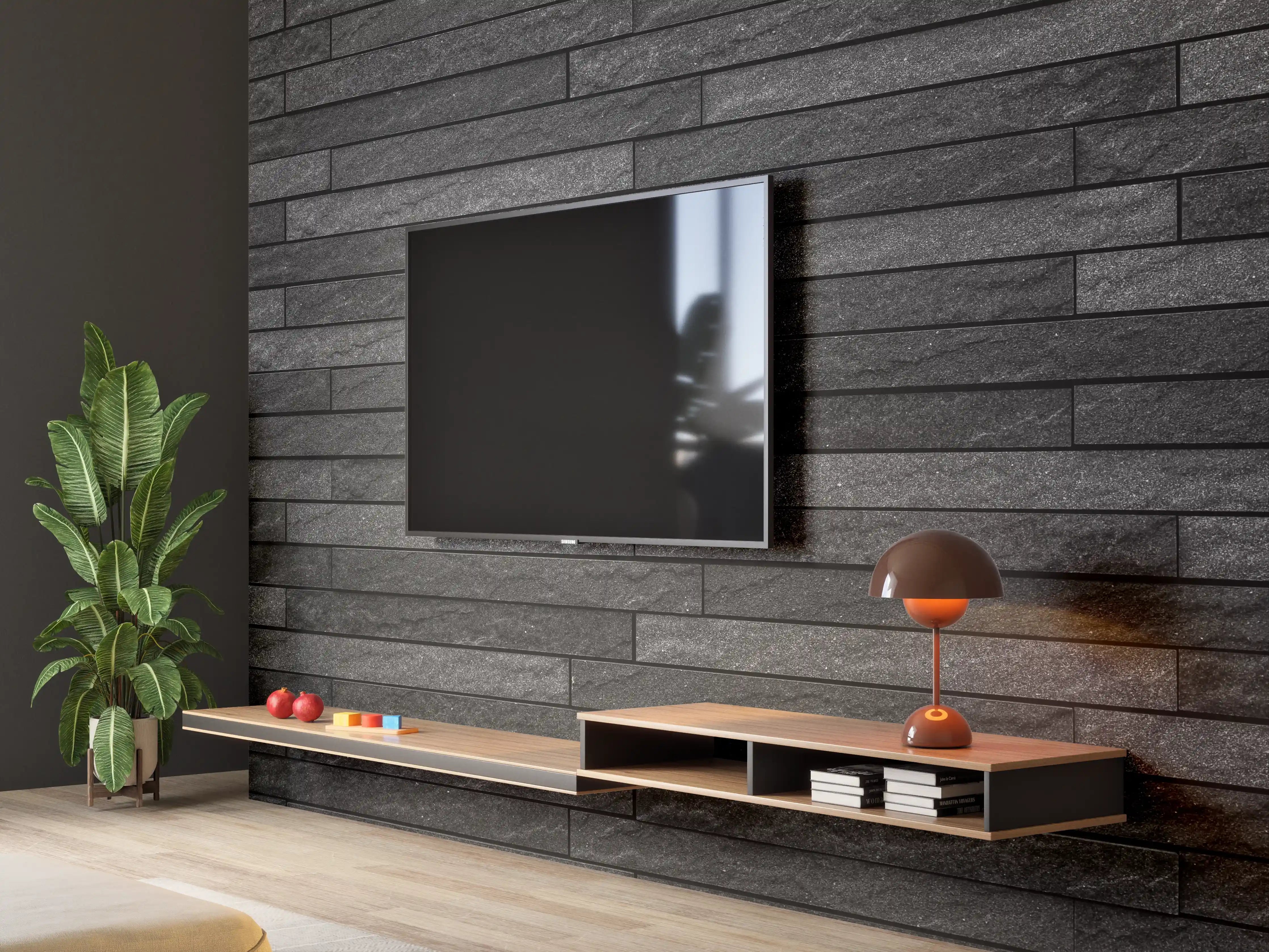 Wandverkleidung Wohnzimmer - Moderne schwarze Ziegelmauer - Wanddekoration