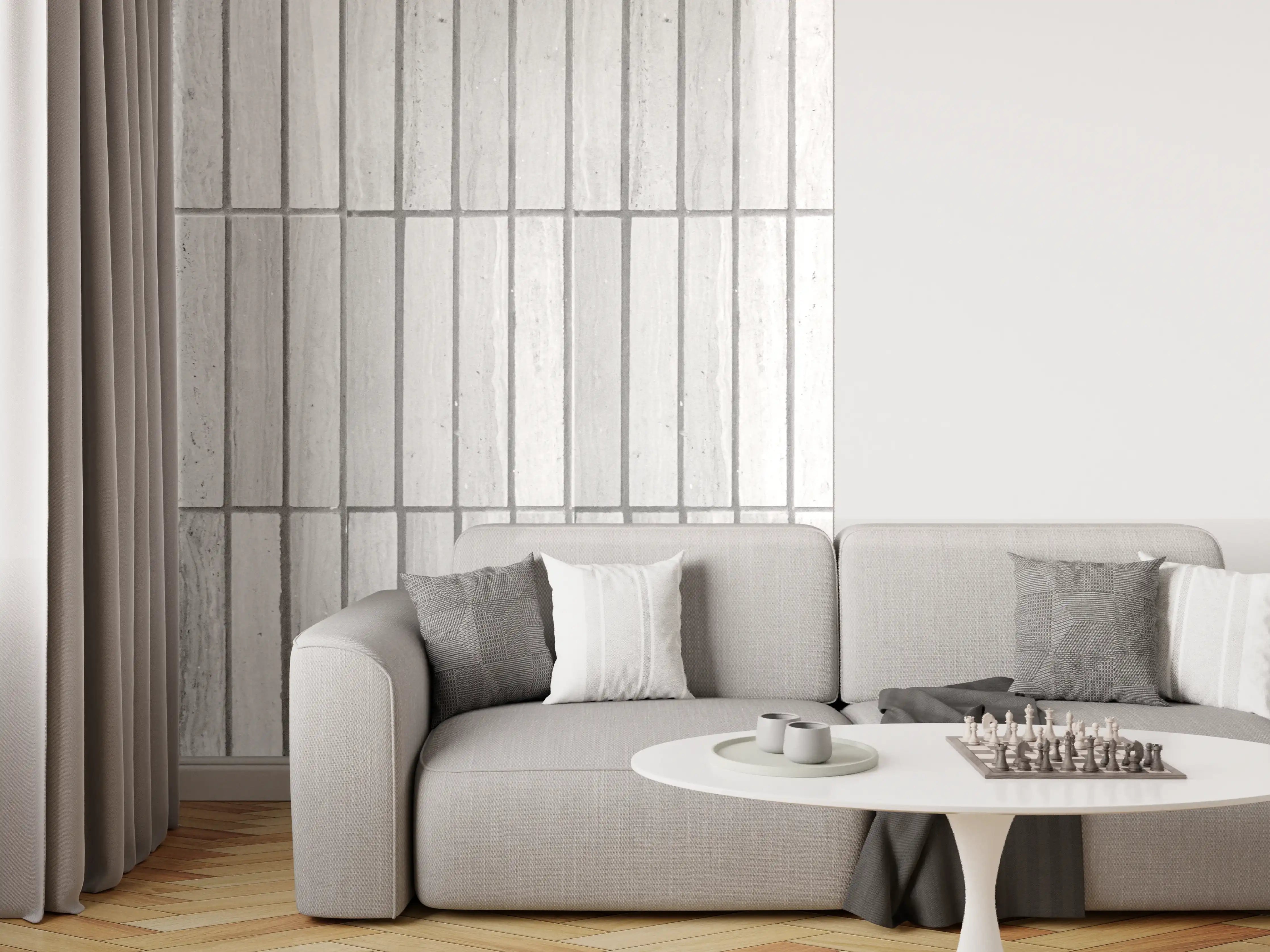 Wandverkleidung Wohnzimmer - Moderne weiße Backsteinmauer 2