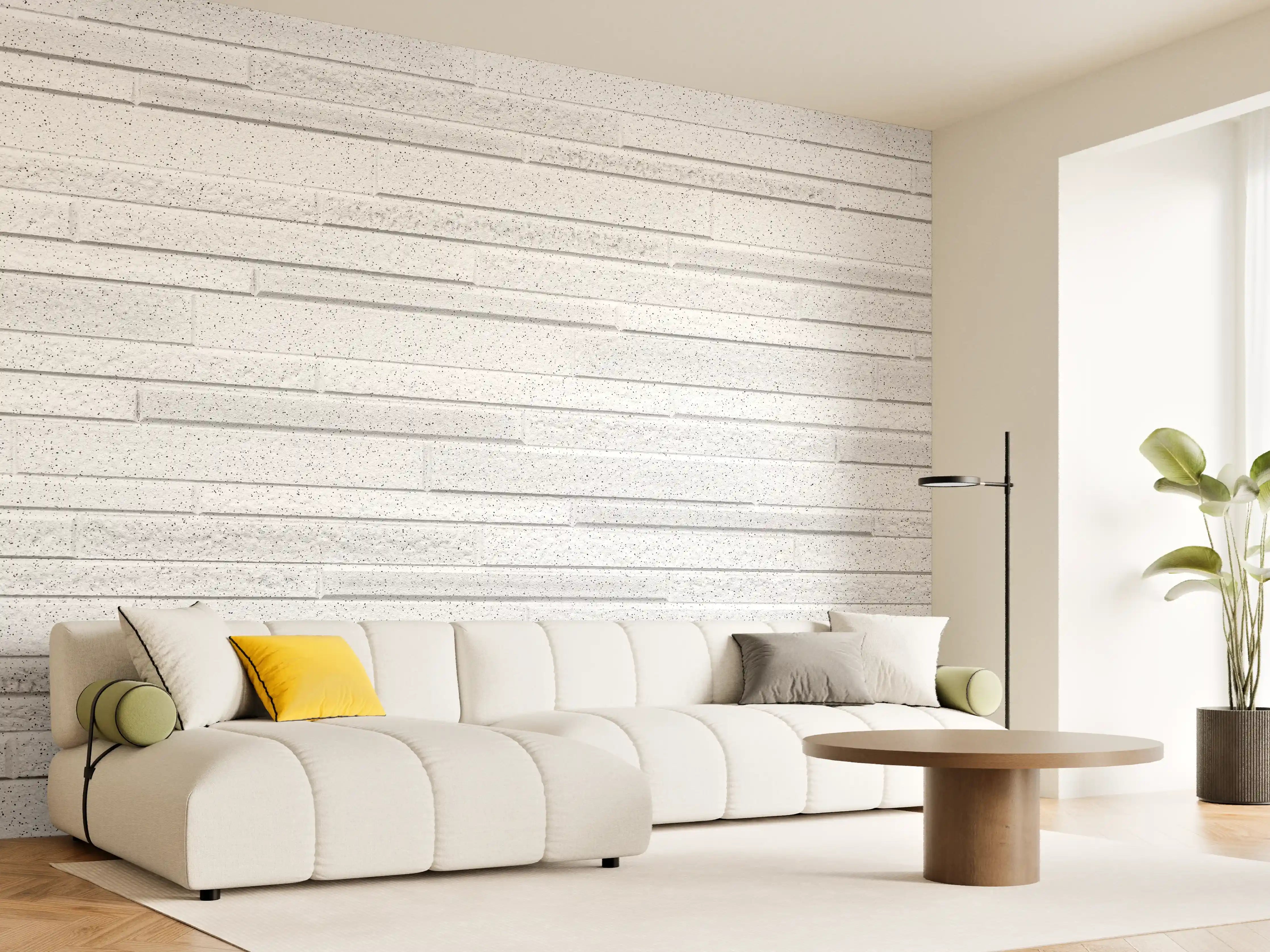 Wandverkleidung Wohnzimmer - Moderne weiße Betonwand mit Linienstruktur