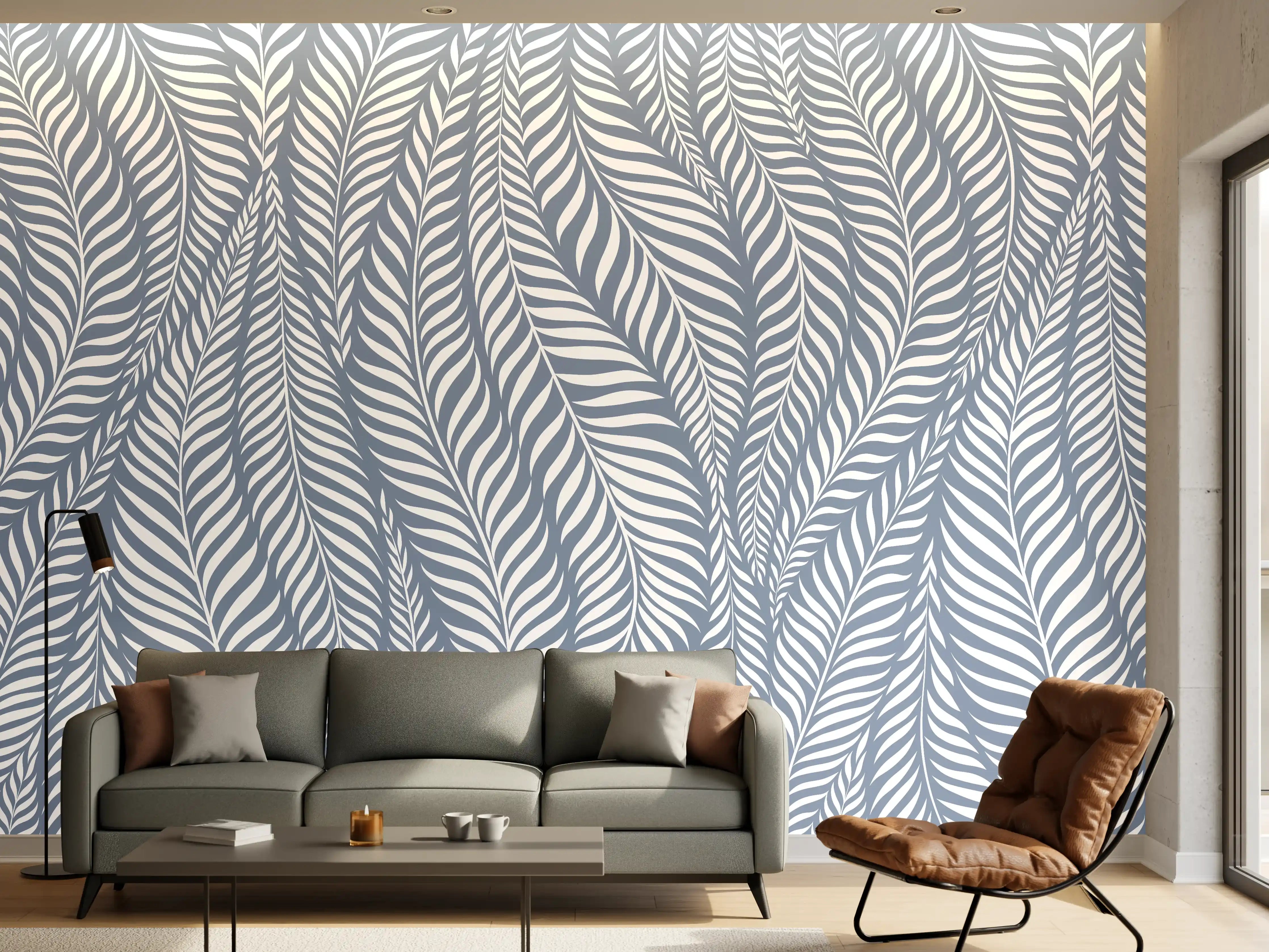 Wandverkleidung Wohnzimmer - Moderne weiße Blättermuster