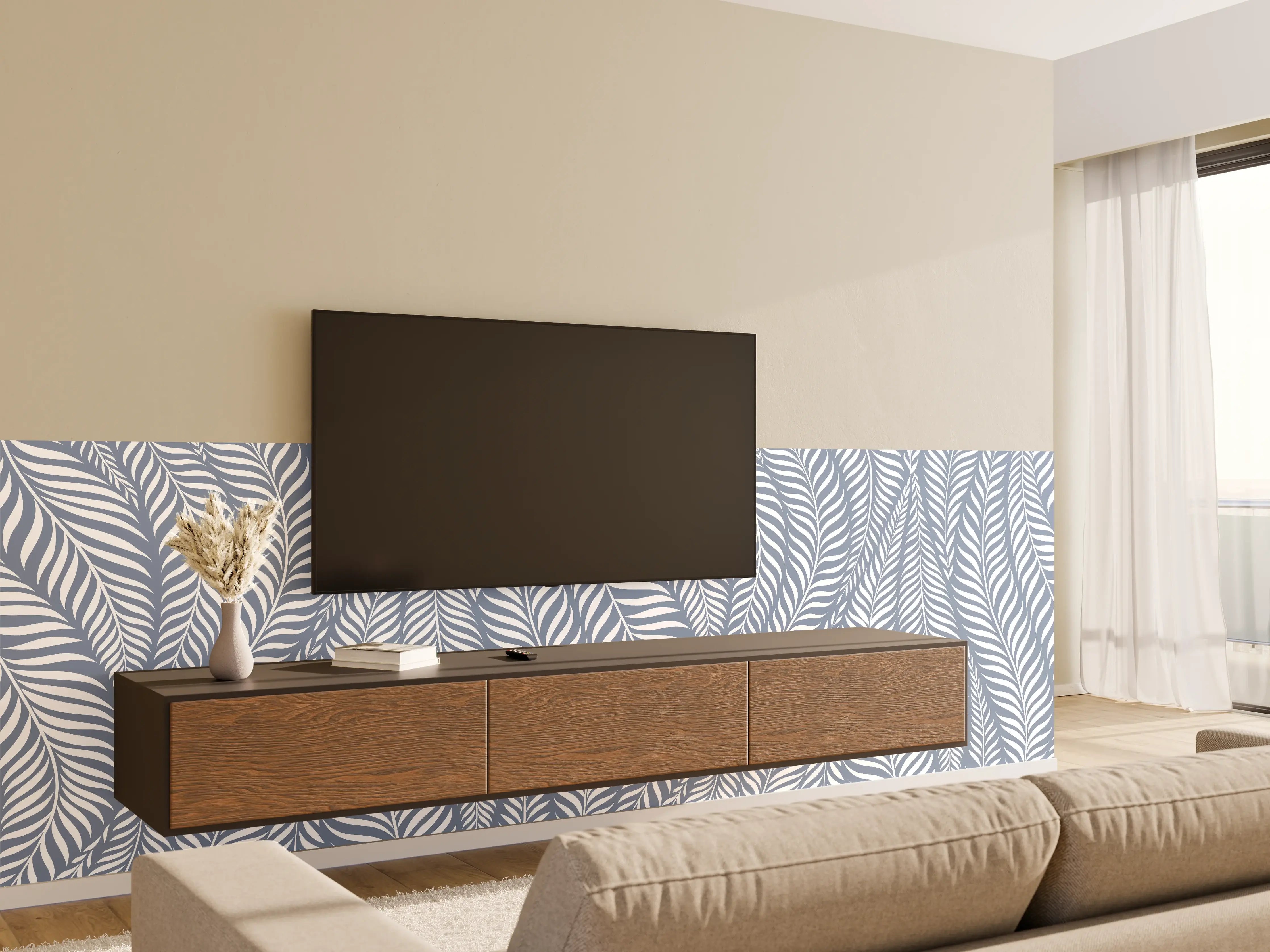 Wandverkleidung Wohnzimmer - Moderne weiße Blättermuster